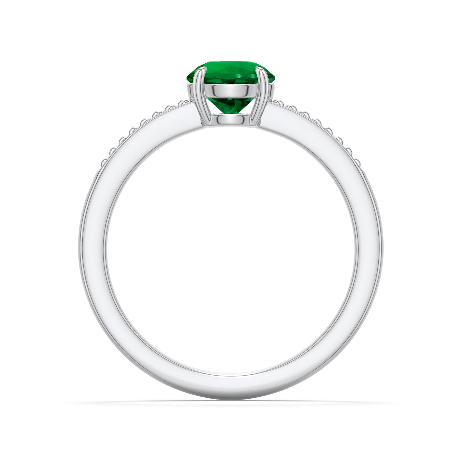 6mm Labgrown Round Lab-Grown Emerald Milgrain Shank Engagement Ring in White Gold - side 1