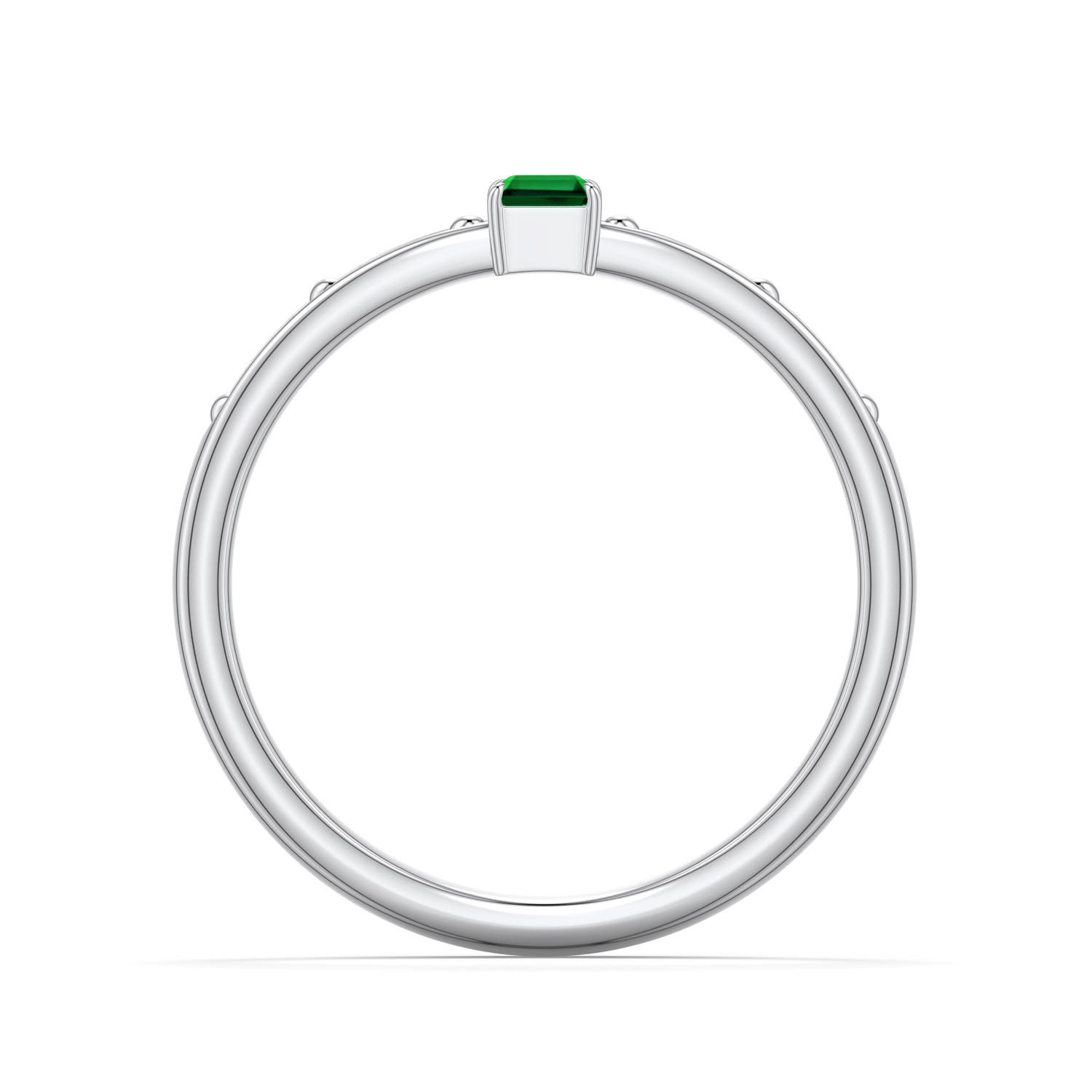 5x3mm Labgrown Emerald-Cut Lab-Grown Emerald Engagement Ring with Baguette Accents in 18K White Gold - side 1