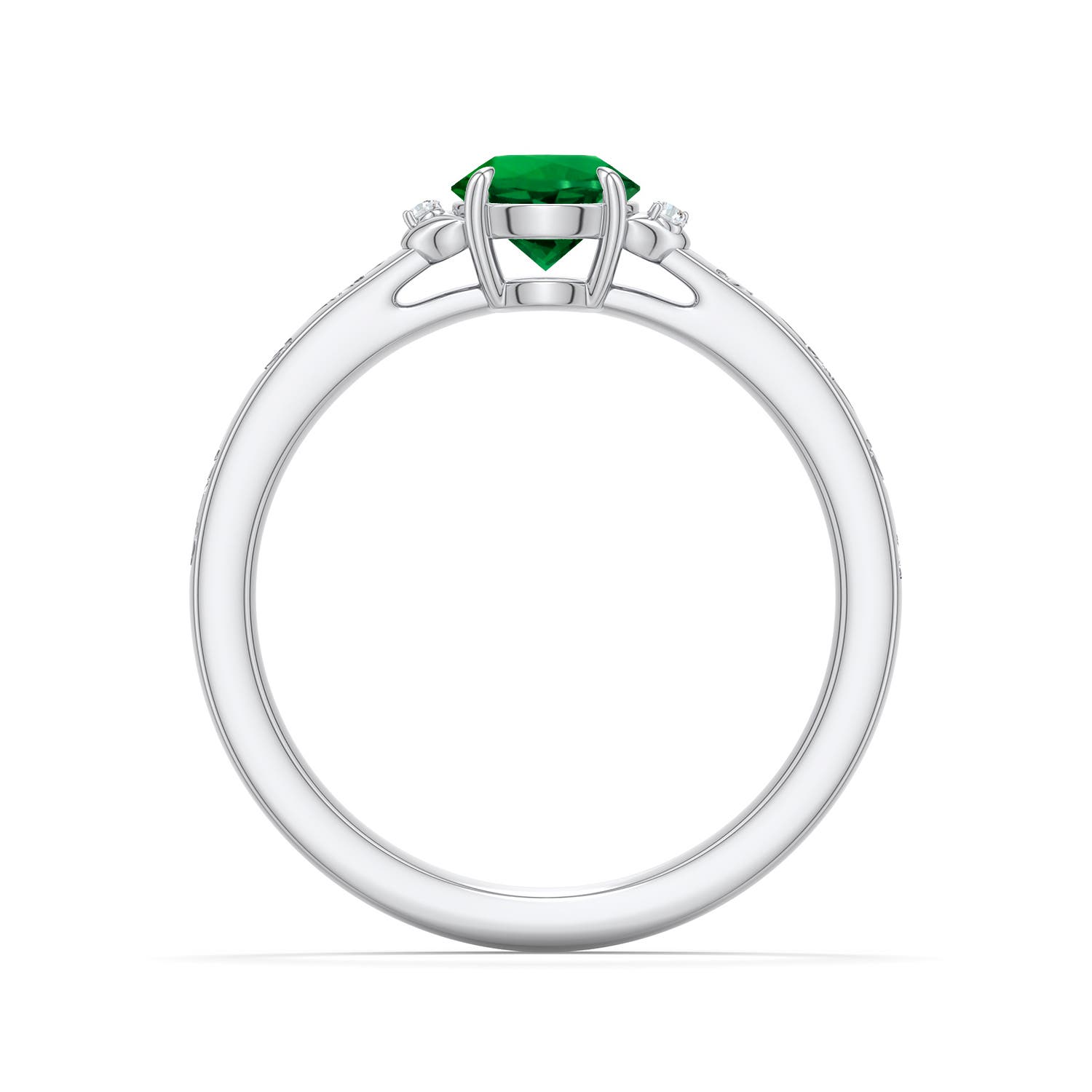 5.5mm Labgrown Round Lab-Grown Emerald Leaf Vine Engagement Ring in White Gold - side 1