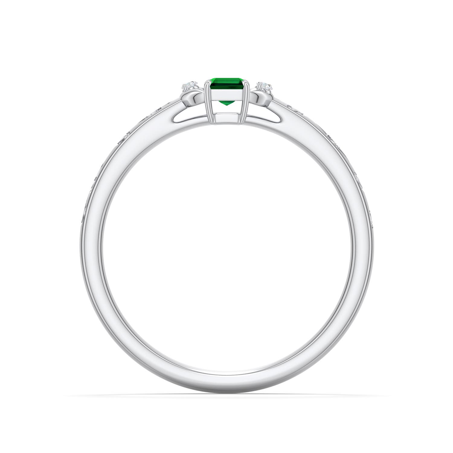 5x3mm Labgrown Emerald-Cut Lab-Grown Emerald Leaf Vine Engagement Ring in 18K White Gold - side 1