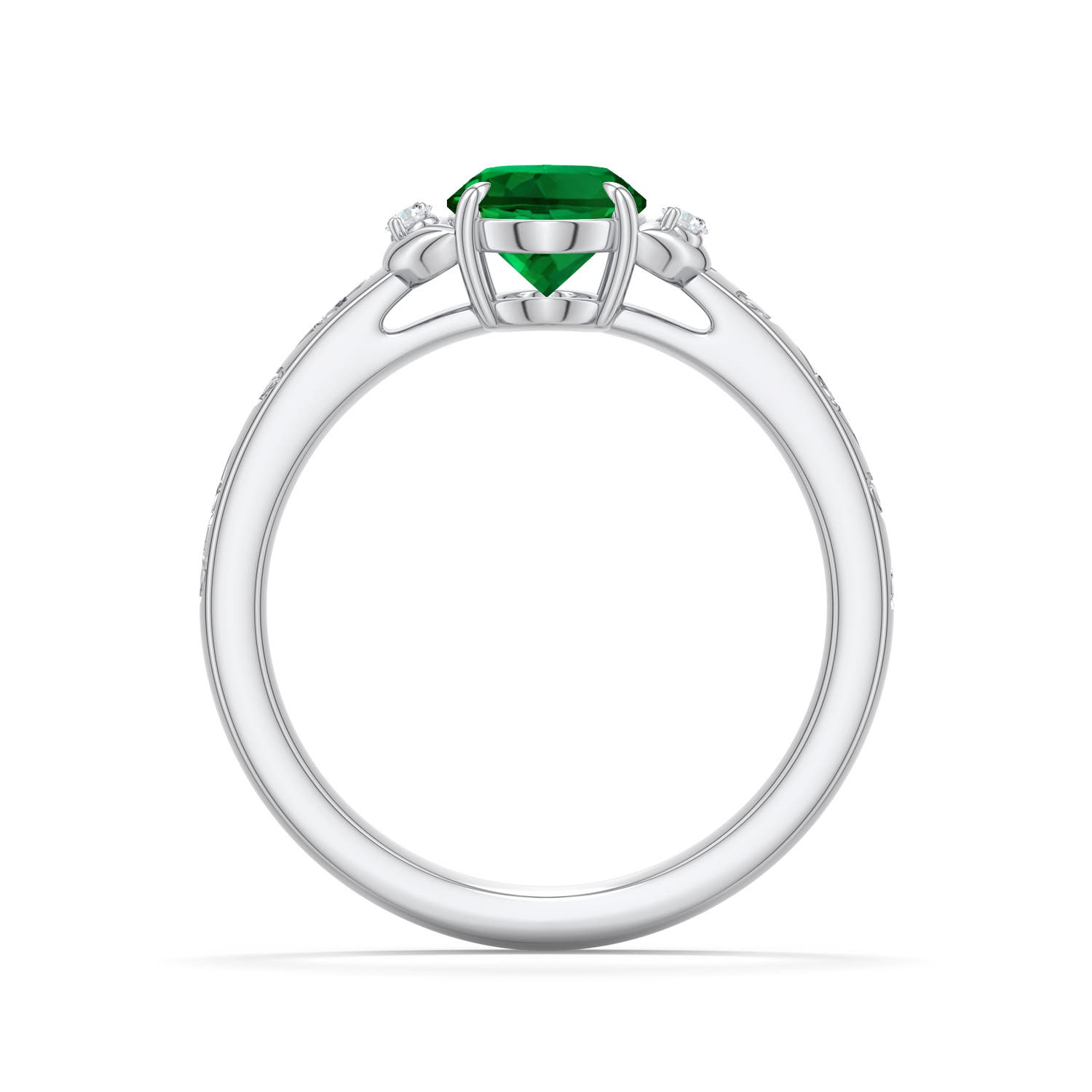 8x6mm Labgrown Oval Lab-Grown Emerald Leaf Vine Engagement Ring in White Gold - side 1