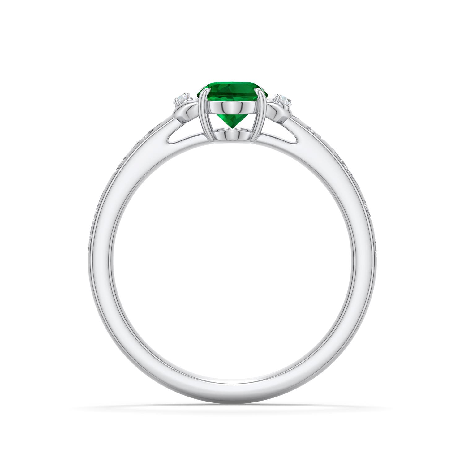 7x5mm Labgrown Oval Lab-Grown Emerald Leaf Vine Engagement Ring in 18K White Gold - side 1