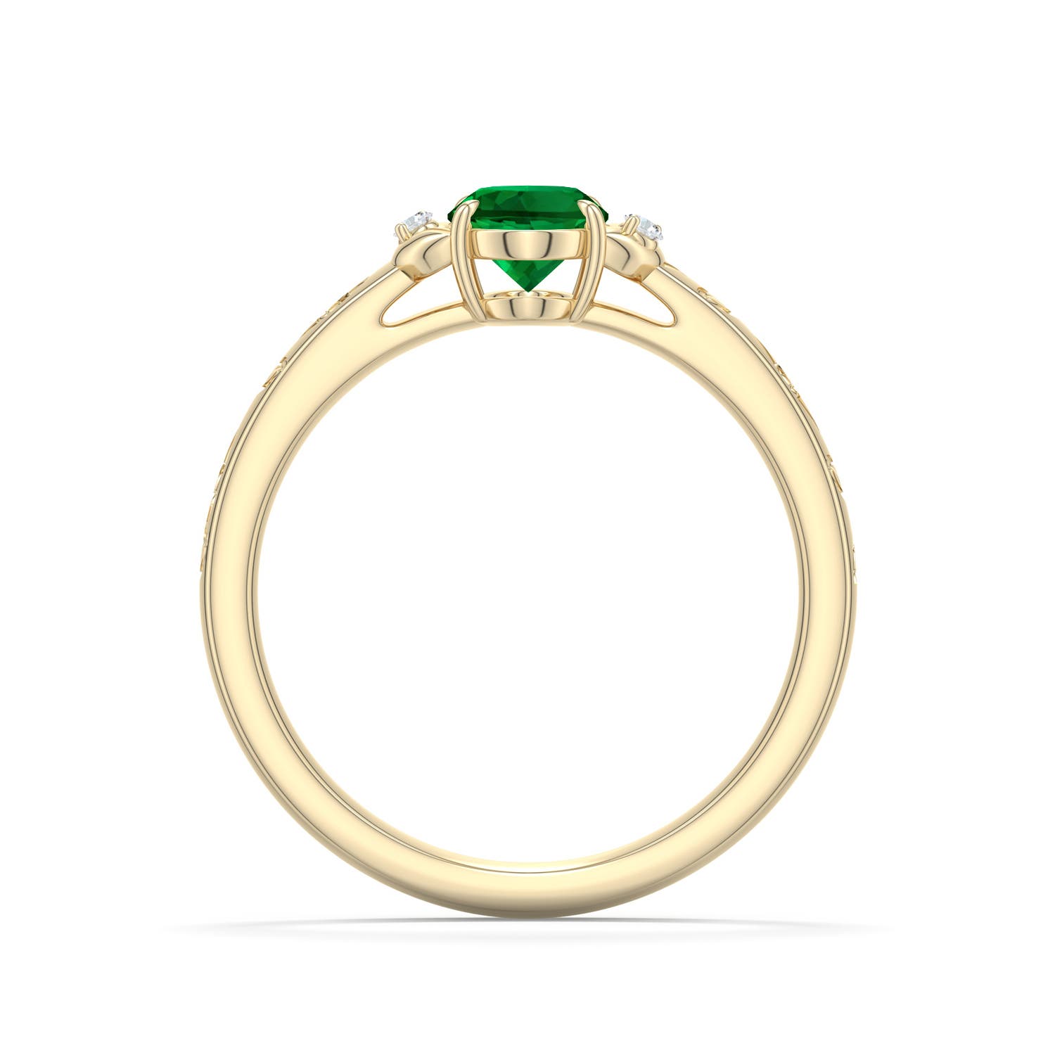 7x5mm Labgrown Oval Lab-Grown Emerald Leaf Vine Engagement Ring in Yellow Gold - side 1 - side 3