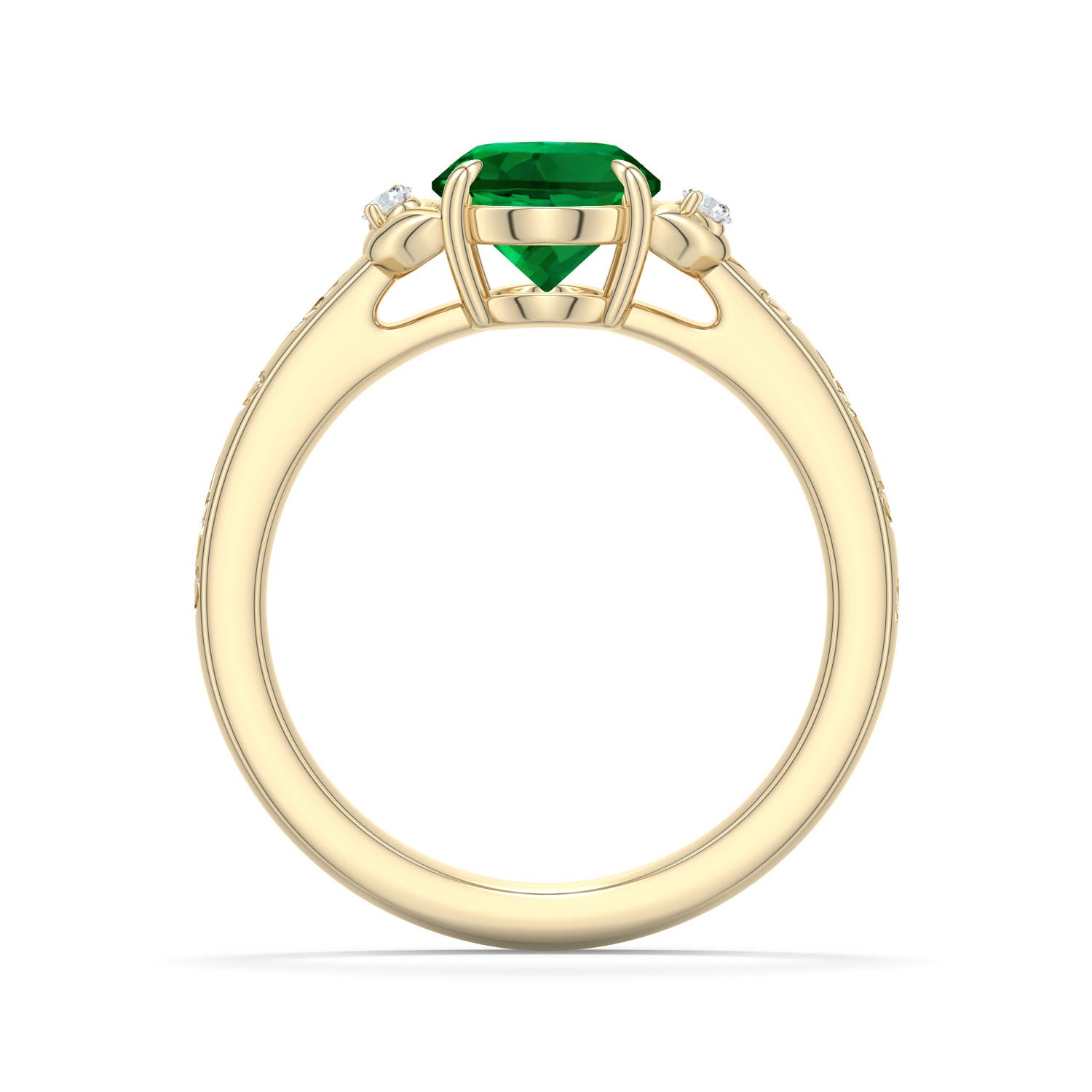 9x7mm Labgrown Oval Lab-Grown Emerald Leaf Vine Engagement Ring in 18K Yellow Gold - side 1