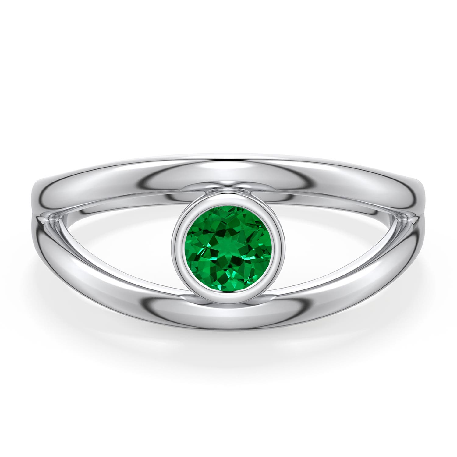 4.5mm Labgrown Round Lab-Grown Emerald Bypass Split Shank Engagement Ring in White Gold - main