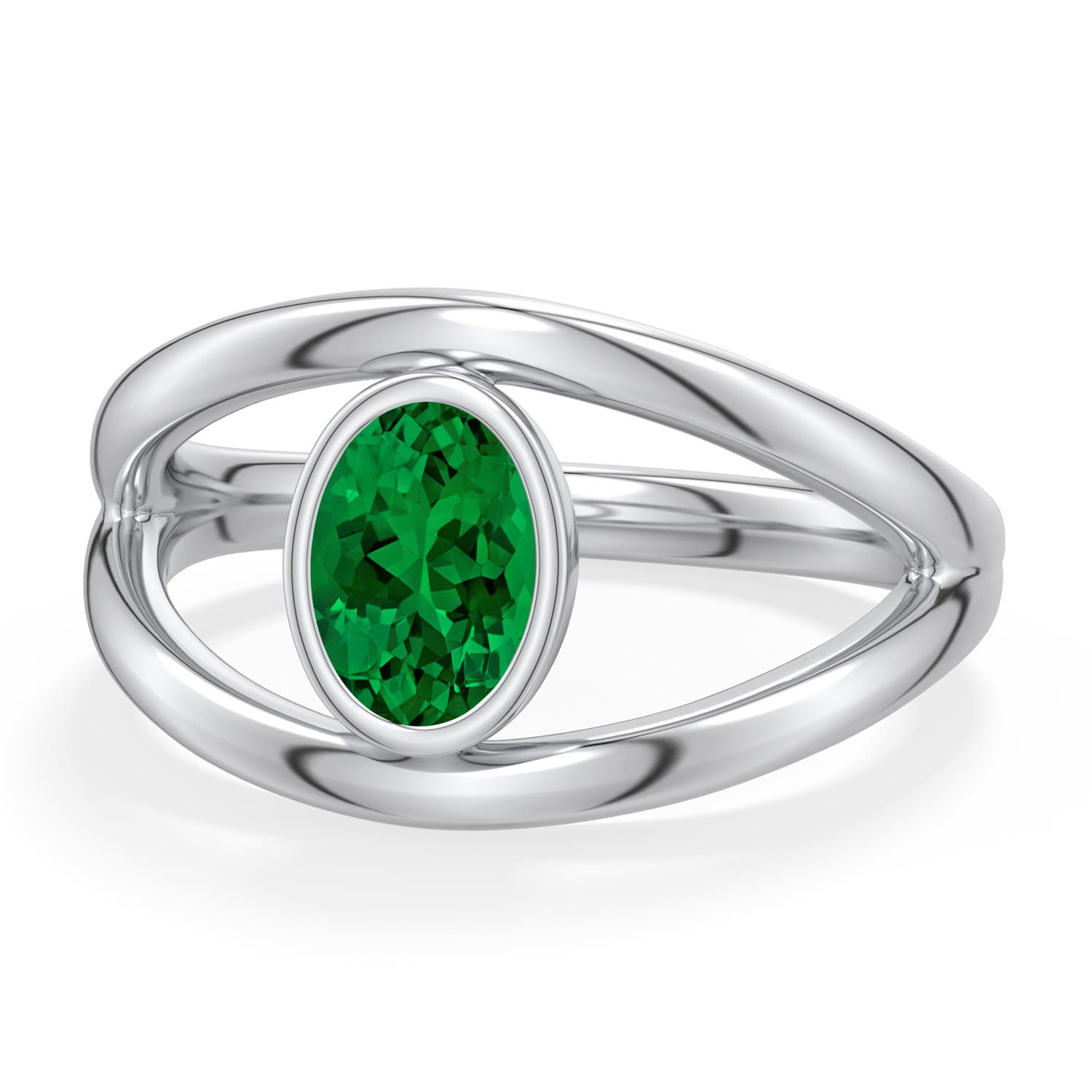 7x5mm Labgrown Oval Lab-Grown Emerald Bypass Split Shank Engagement Ring in White Gold - main