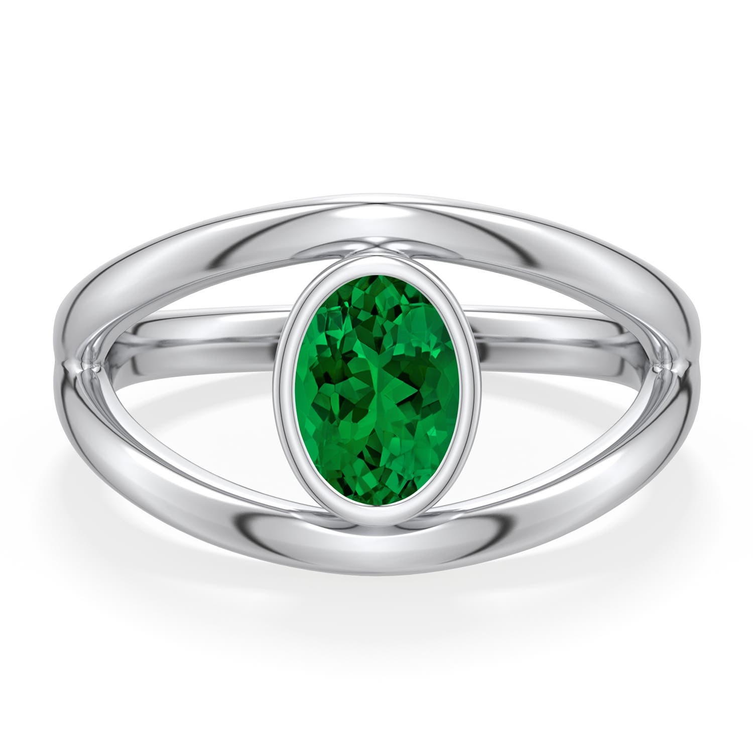 7x5mm Labgrown Oval Lab-Grown Emerald Bypass Split Shank Engagement Ring in White Gold - side 1