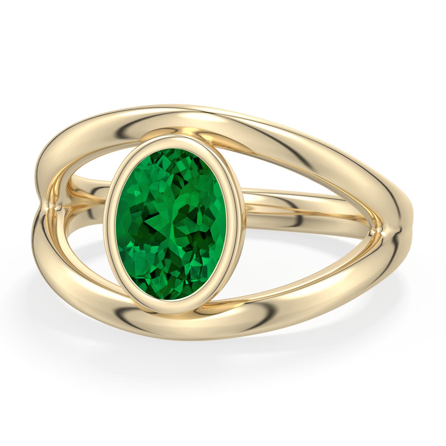 8x6mm Labgrown Oval Lab-Grown Emerald Bypass Split Shank Engagement Ring in Yellow Gold - main