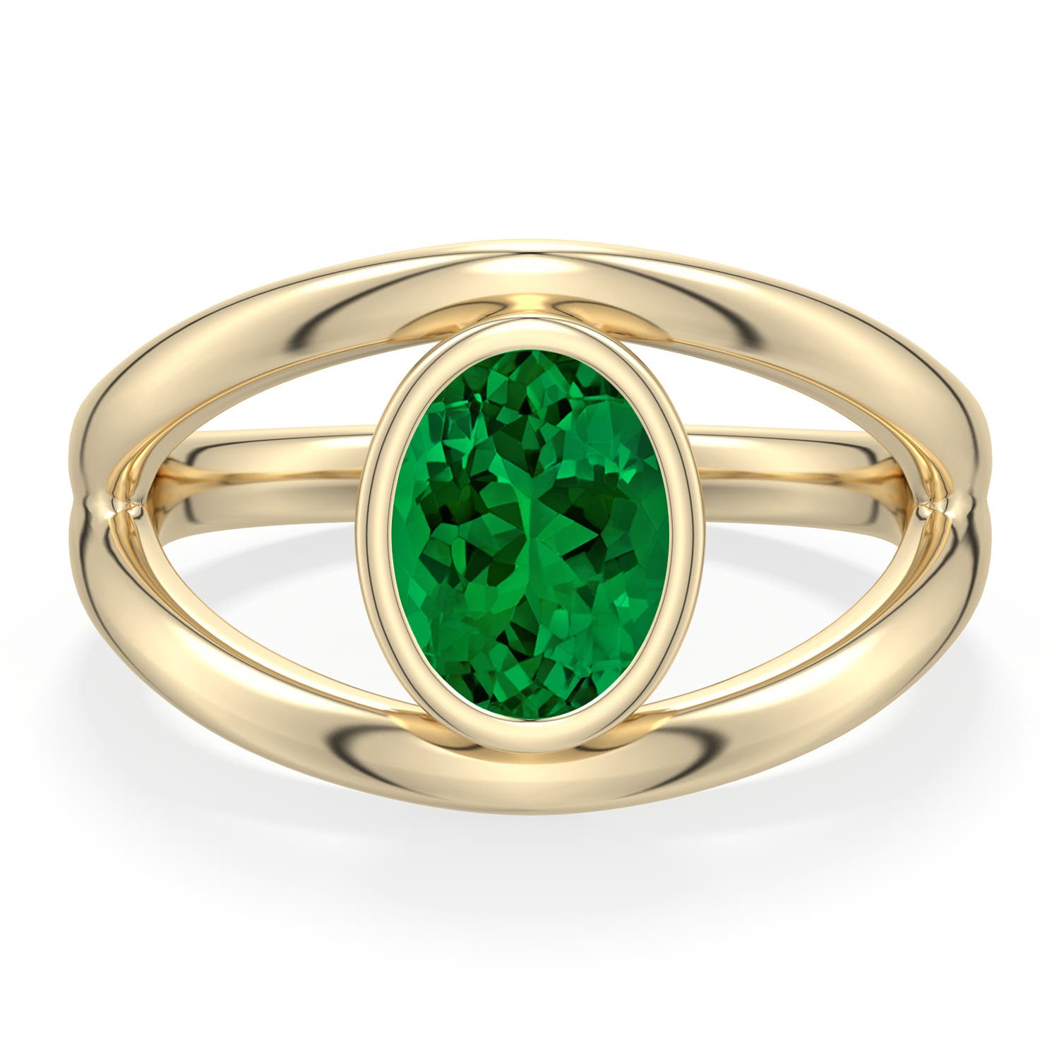 8x6mm Labgrown Oval Lab-Grown Emerald Bypass Split Shank Engagement Ring in Yellow Gold - side 1