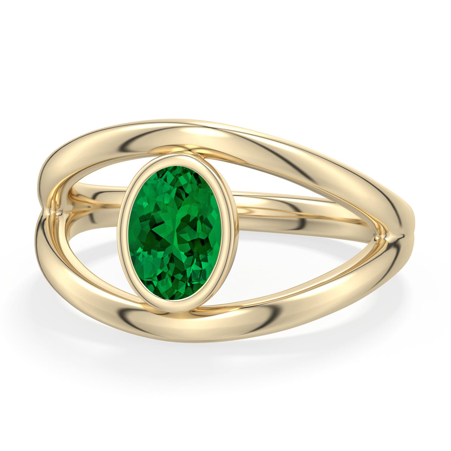 7x5mm Labgrown Oval Lab-Grown Emerald Bypass Split Shank Engagement Ring in 18K Yellow Gold - main