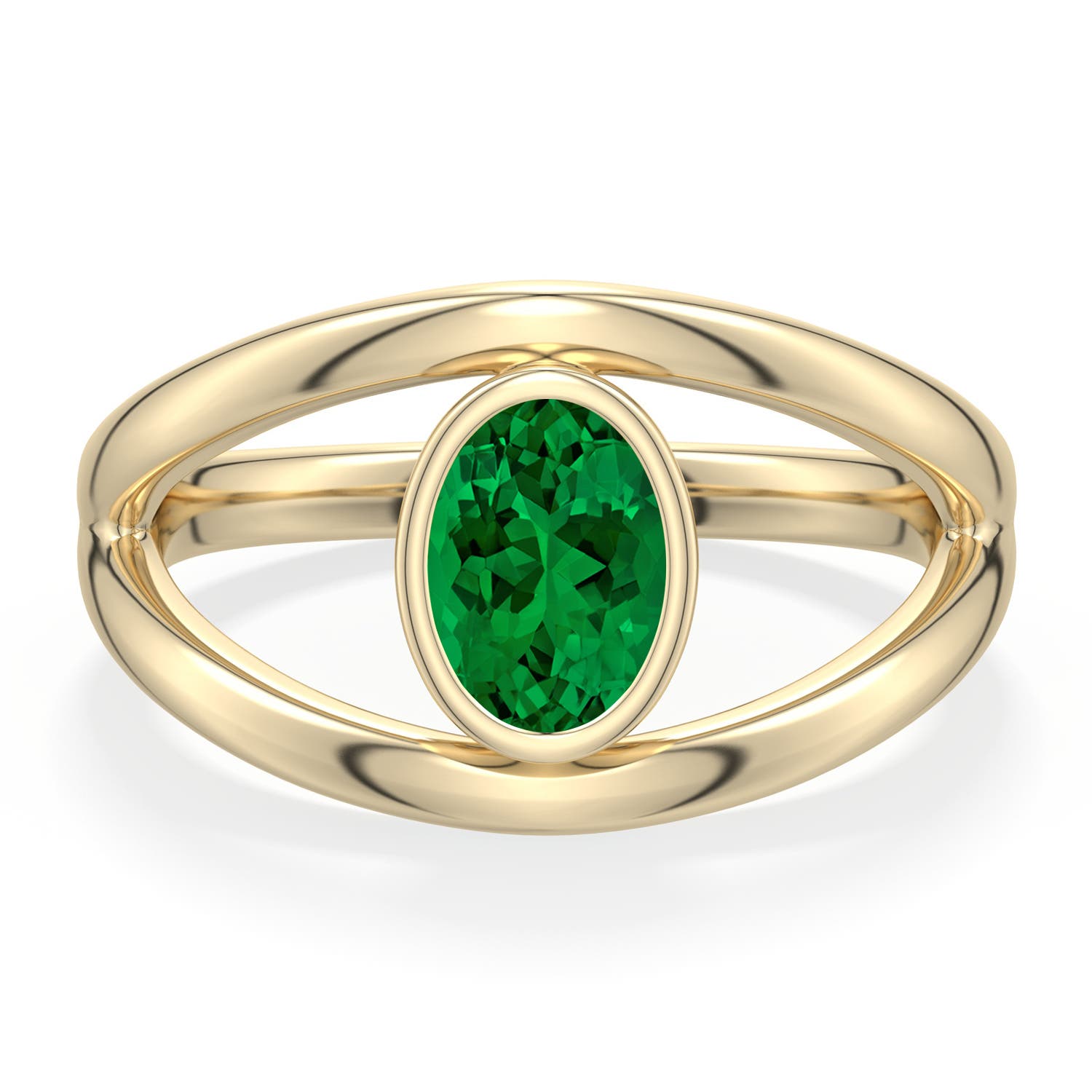 7x5mm Labgrown Oval Lab-Grown Emerald Bypass Split Shank Engagement Ring in 18K Yellow Gold - side 1