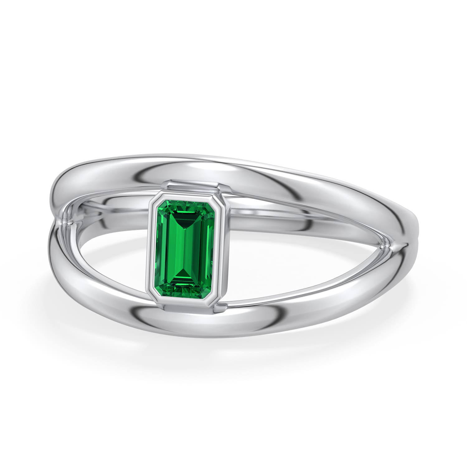 5x3mm Labgrown Emerald-Cut Lab-Grown Emerald Bypass Split Shank Engagement Ring in 18K White Gold - main