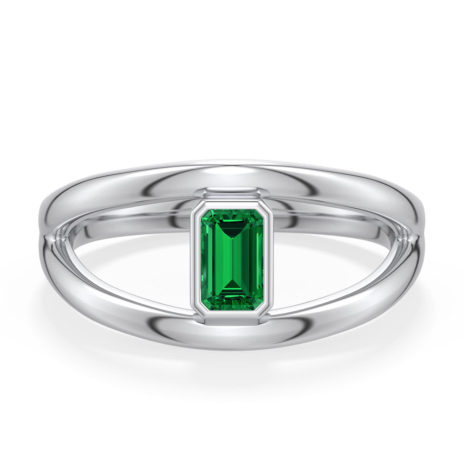 5x3mm Labgrown Emerald-Cut Lab-Grown Emerald Bypass Split Shank Engagement Ring in 18K White Gold - side 1