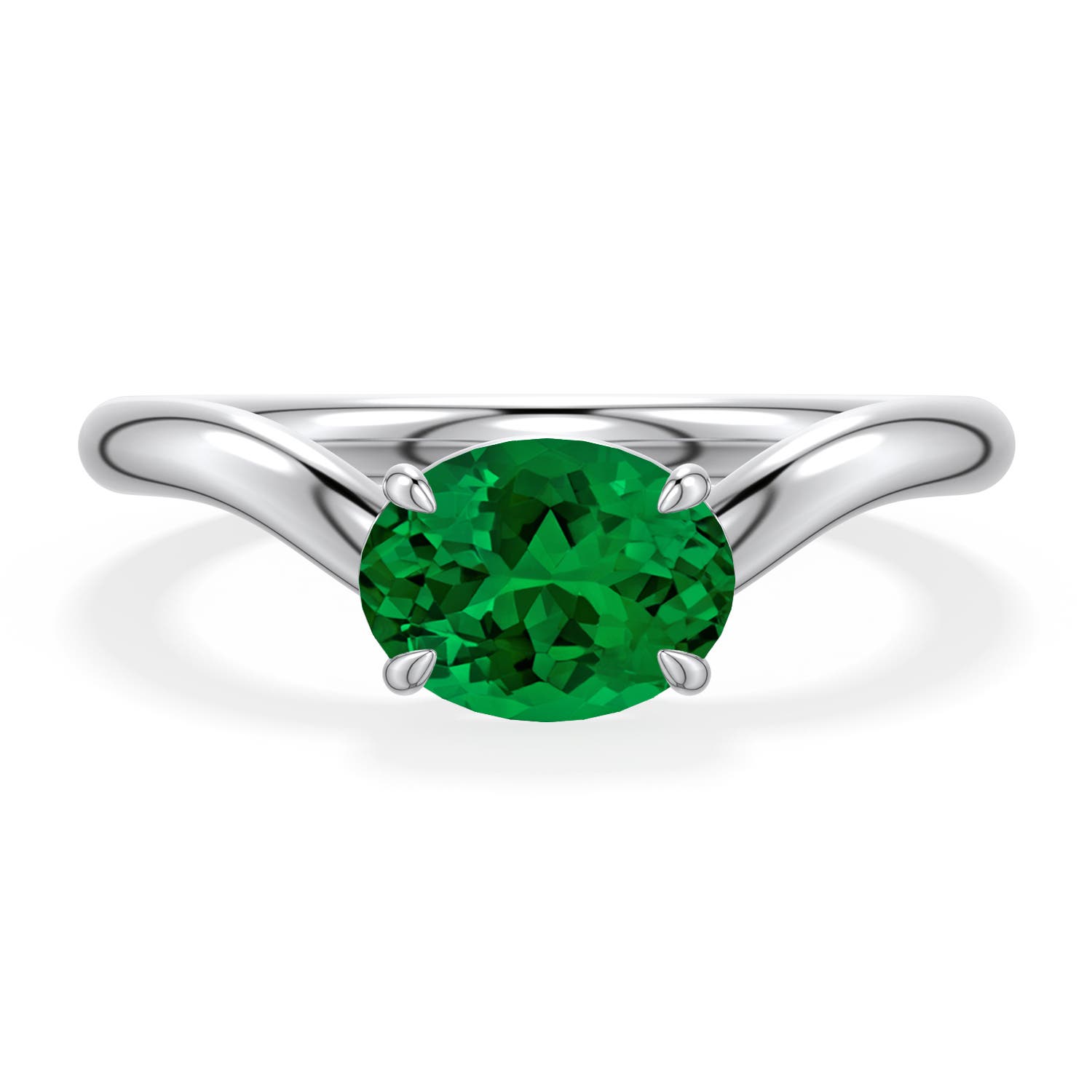 8x6mm Labgrown East-West Oval Lab-Grown Emerald Curved Engagement Ring in White Gold - main