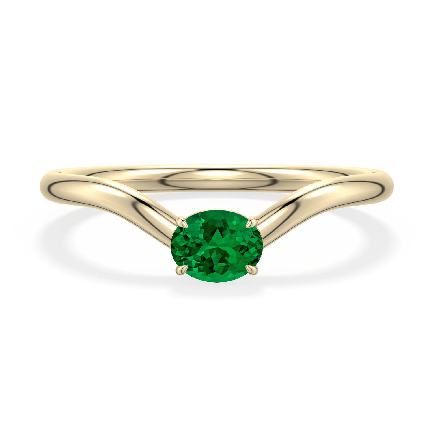 5x4mm Labgrown East-West Oval Lab-Grown Emerald Curved Engagement Ring in 18K Yellow Gold - main