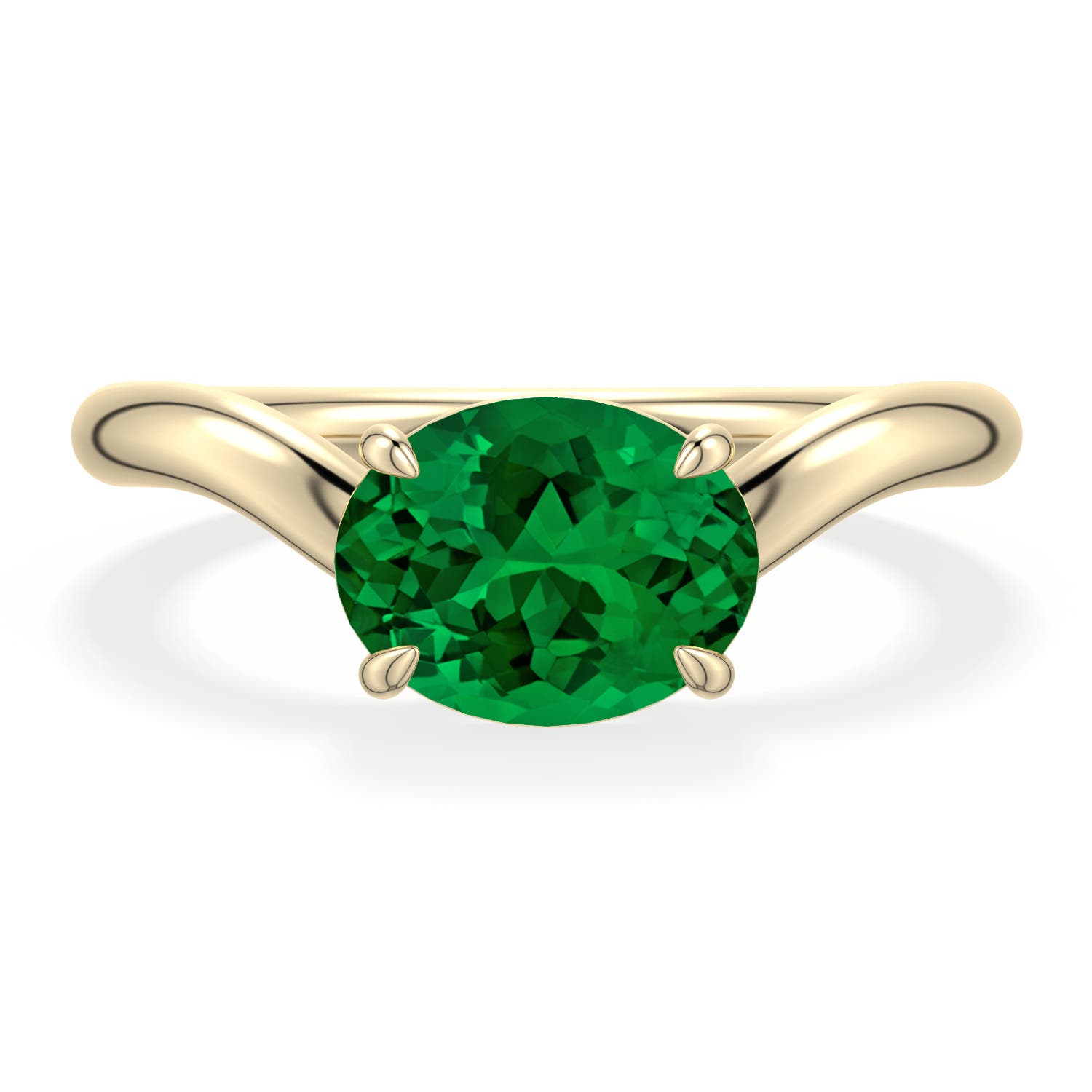 9x7mm Labgrown East-West Oval Lab-Grown Emerald Curved Engagement Ring in 18K Yellow Gold - main