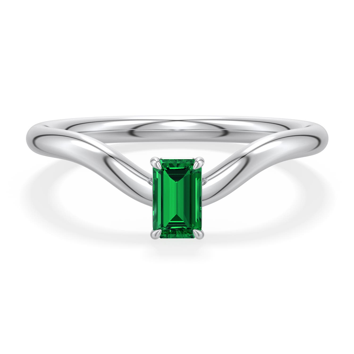 5x3mm Labgrown Emerald-Cut Lab-Grown Emerald Curved Shank Engagement Ring in 18K White Gold - main
