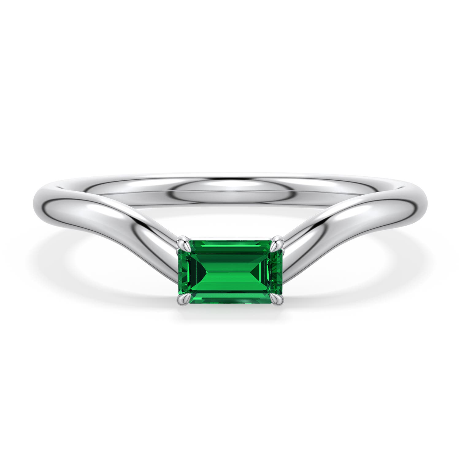 5x3mm Labgrown East-West Emerald-Cut Lab-Grown Emerald Curved Engagement Ring in 18K White Gold - main