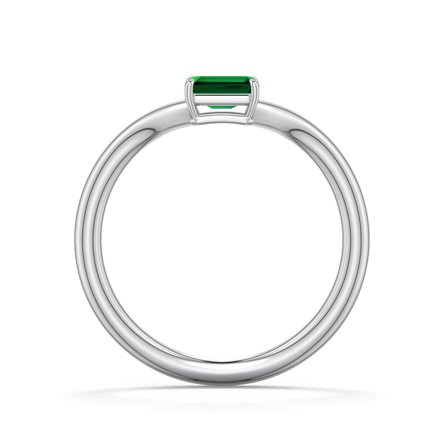 5x3mm Labgrown East-West Emerald-Cut Lab-Grown Emerald Curved Engagement Ring in 18K White Gold - side 1