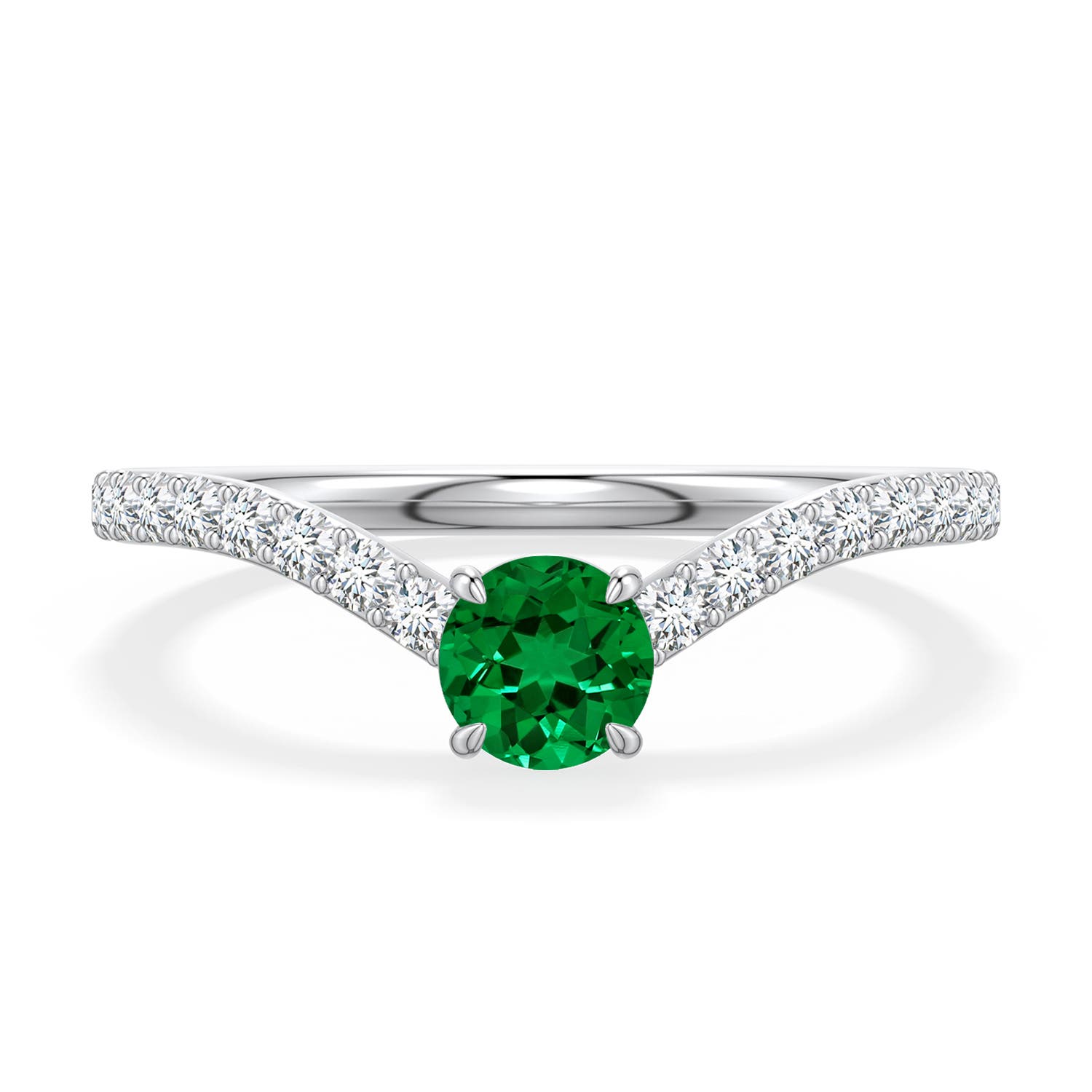 4.5mm Labgrown Round Lab-Grown Emerald Curved Engagement Ring with Accents in White Gold - main