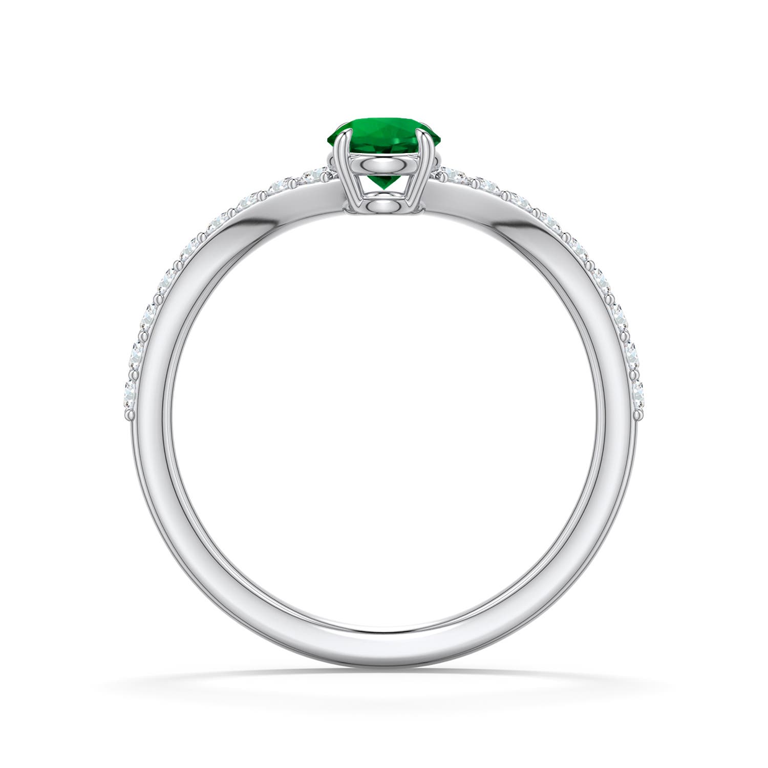 4.5mm Labgrown Round Lab-Grown Emerald Curved Engagement Ring with Accents in White Gold - side 1