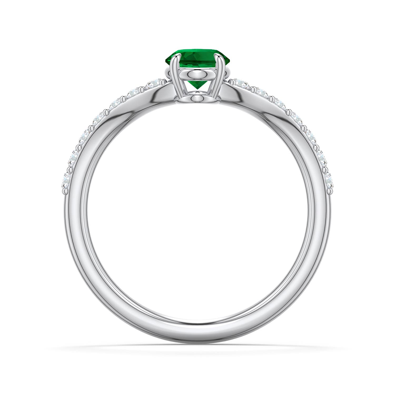 7x5mm Labgrown Oval Lab-Grown Emerald Curved Engagement Ring with Accents in White Gold - side 1