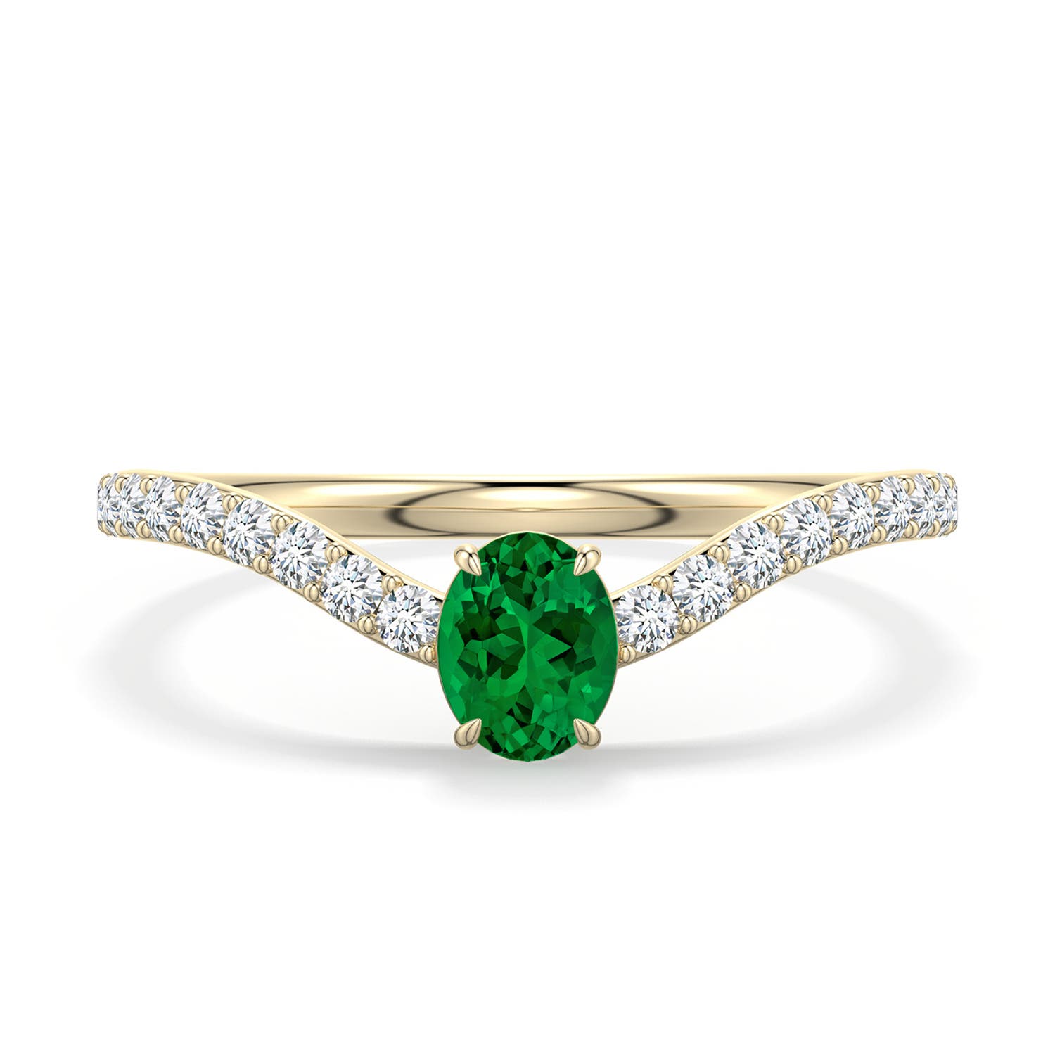 5x4mm Labgrown Oval Lab-Grown Emerald Curved Engagement Ring with Accents in 18K Yellow Gold - main