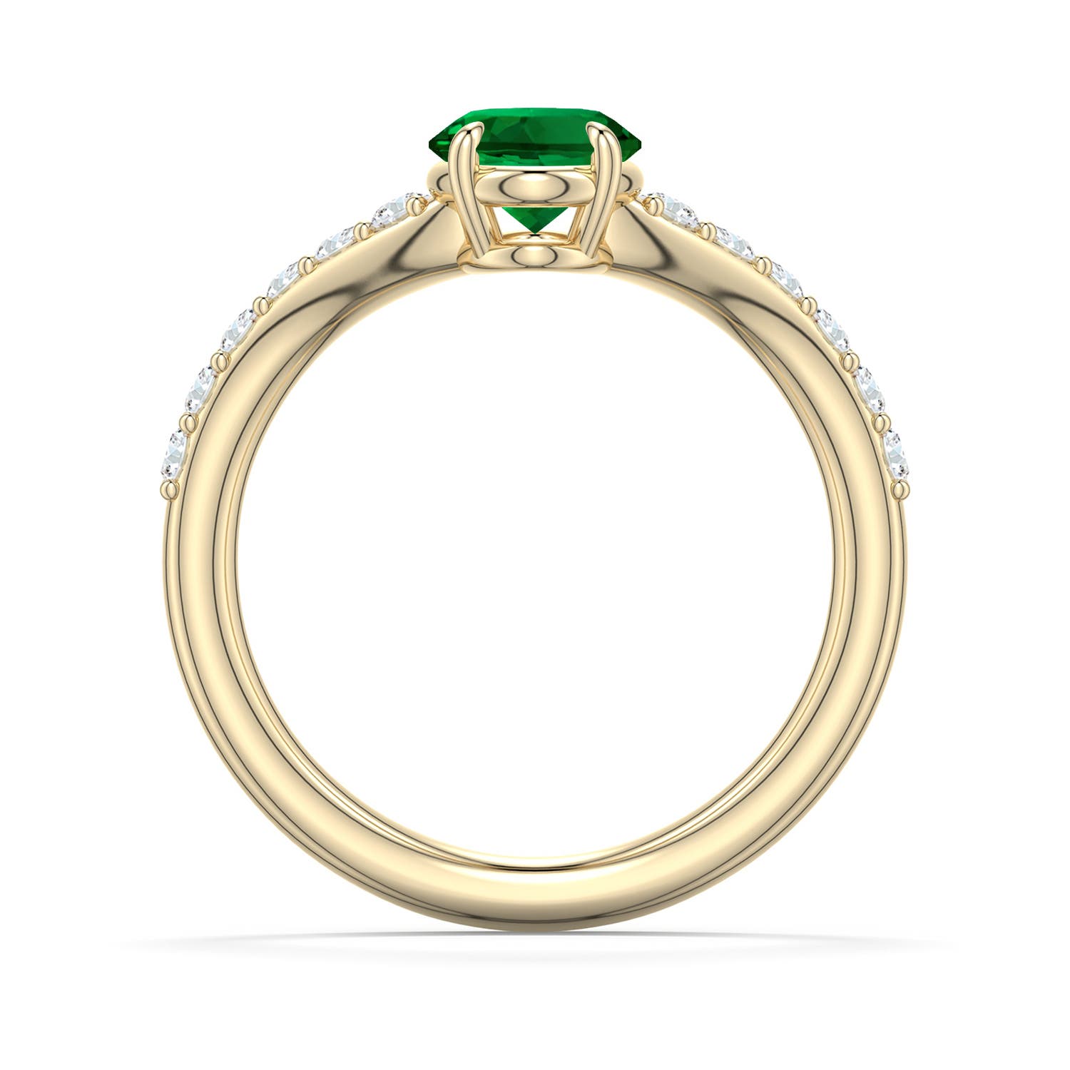 8x6mm Labgrown Oval Lab-Grown Emerald Curved Engagement Ring with Accents in 18K Yellow Gold - side 1