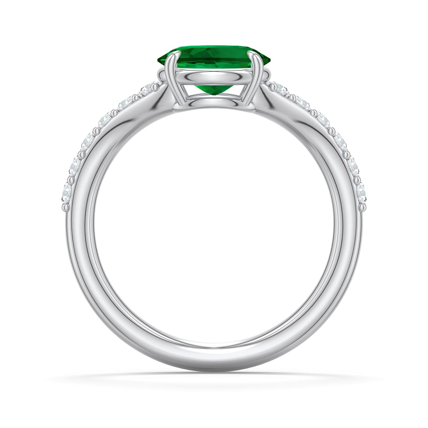 8x6mm Labgrown East-West Oval Lab-Grown Emerald Curved Engagement Ring with Accents in White Gold - side 1