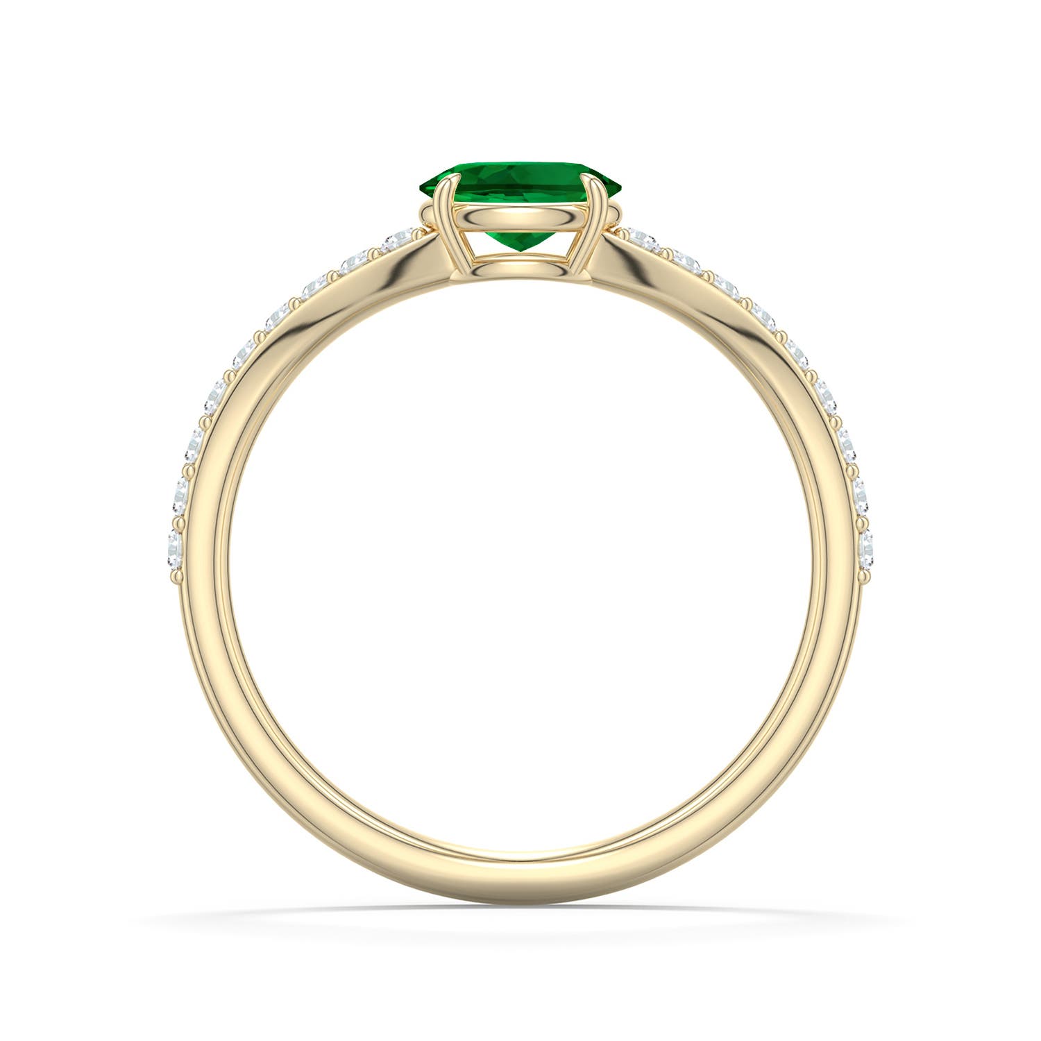 6x4mm Labgrown East-West Oval Lab-Grown Emerald Curved Engagement Ring with Accents in 18K Yellow Gold - side 1