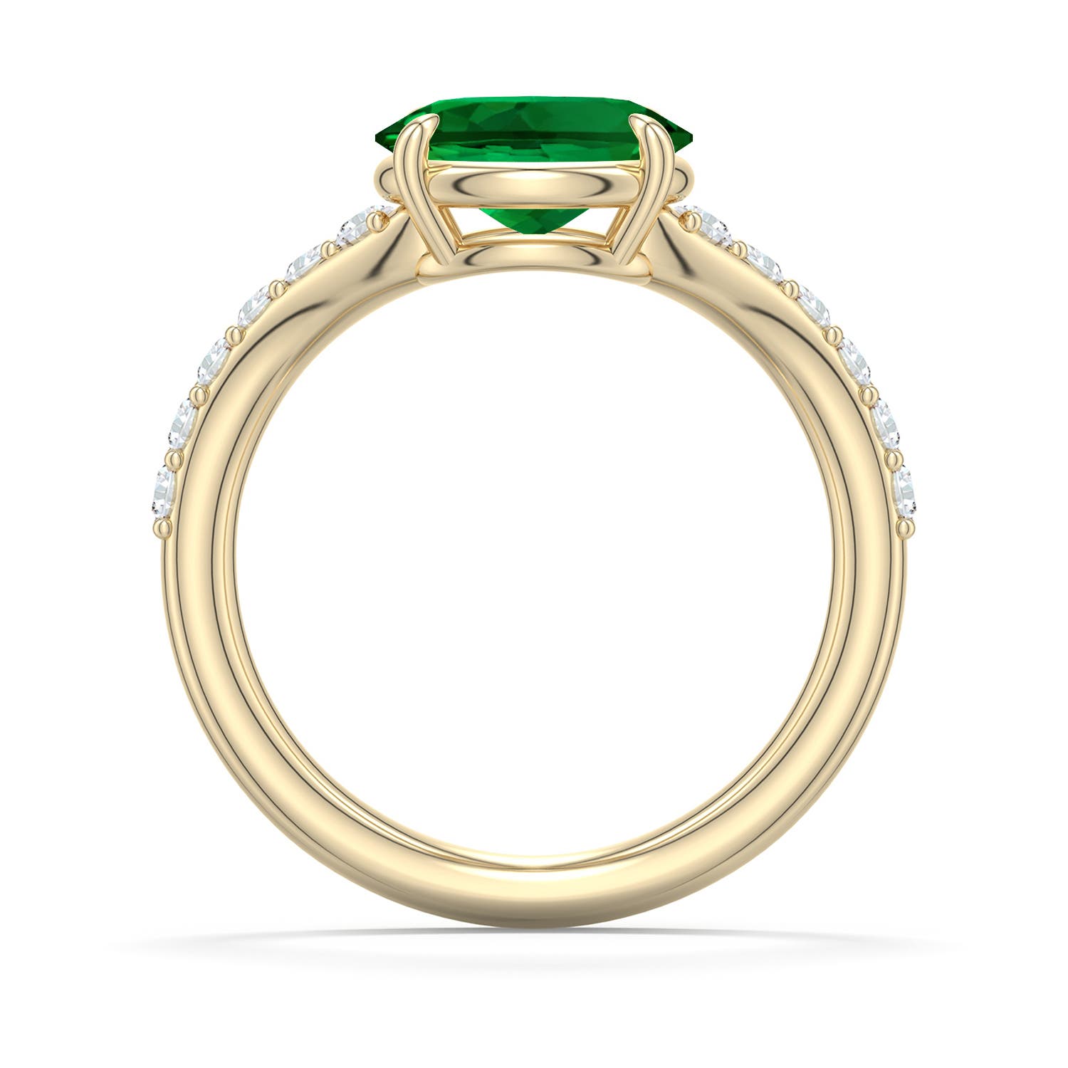 9x7mm Labgrown East-West Oval Lab-Grown Emerald Curved Engagement Ring with Accents in 18K Yellow Gold - side 1