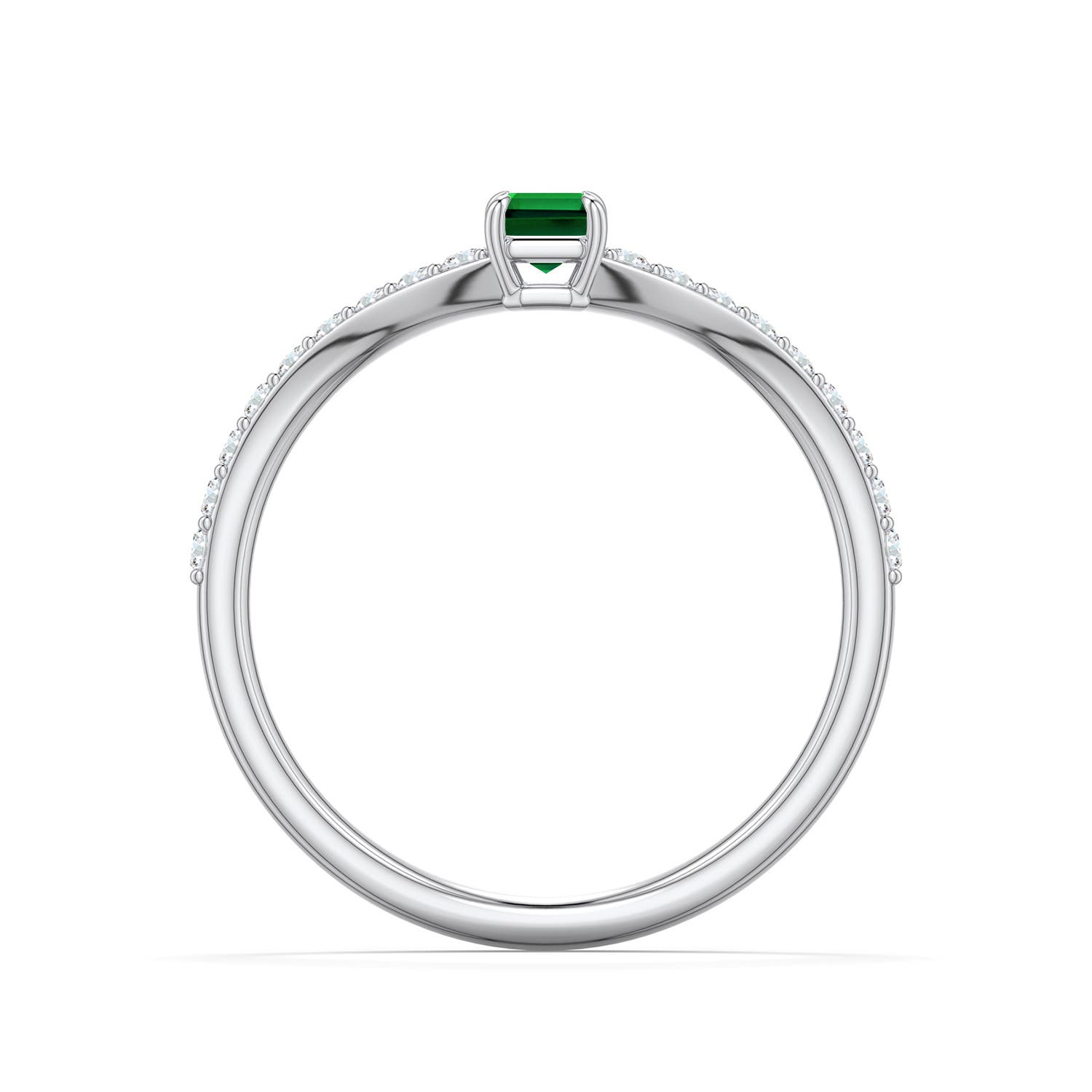 5x3mm Labgrown Emerald-Cut Lab-Grown Emerald Curved Engagement Ring with Accents in 18K White Gold - side 1