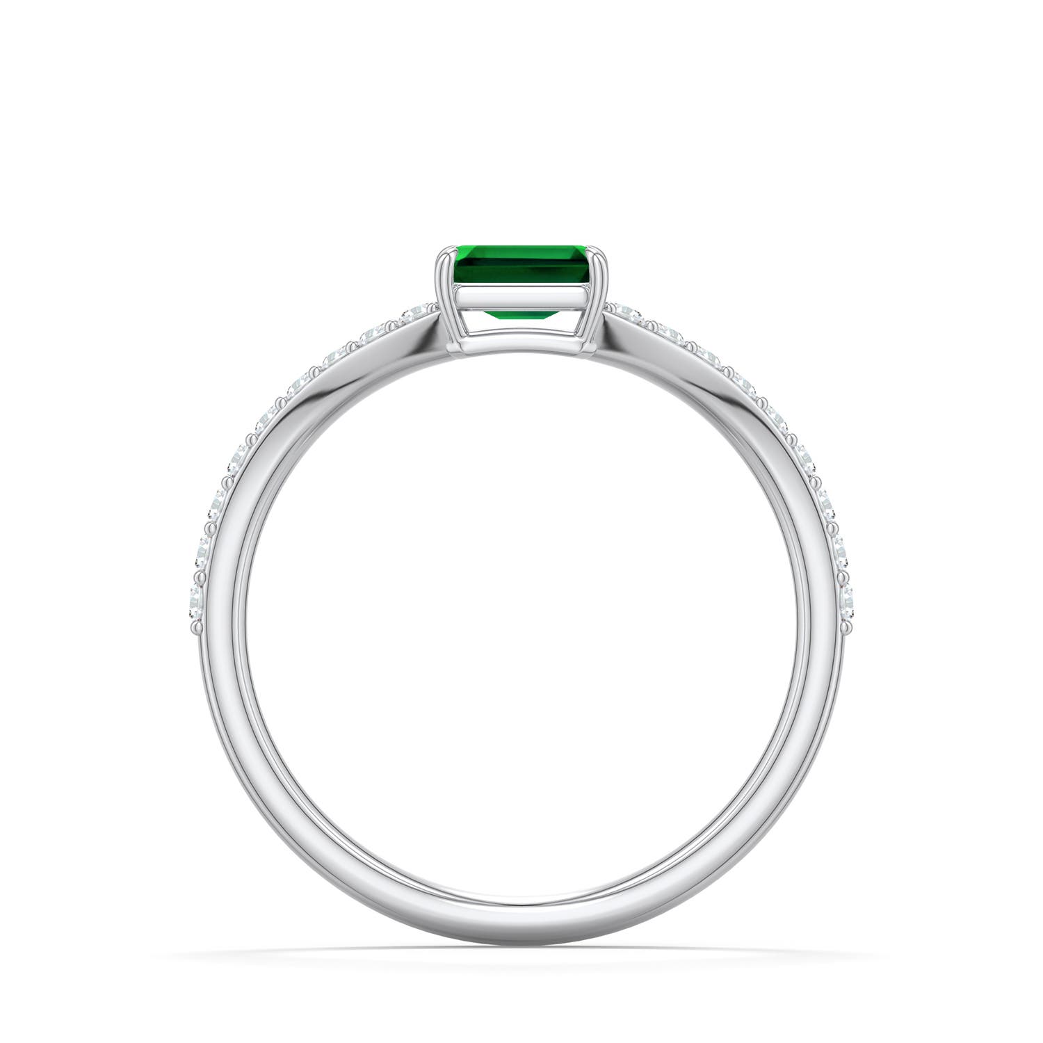 5x3mm Labgrown East-West Emerald-Cut Lab-Grown Emerald Curved Engagement Ring with Accents in 18K White Gold - side 1