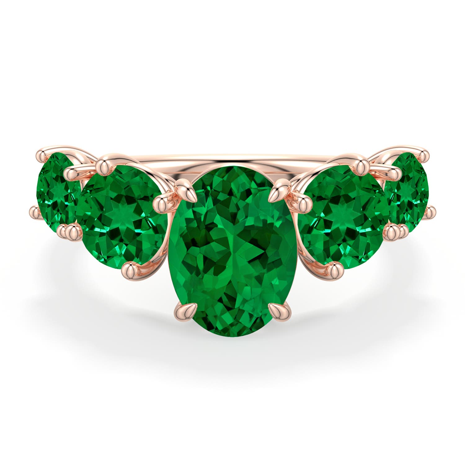 9x7mm Labgrown Oval Lab-Grown Emerald Graduated Side Stone Engagement Ring in Rose Gold - main
