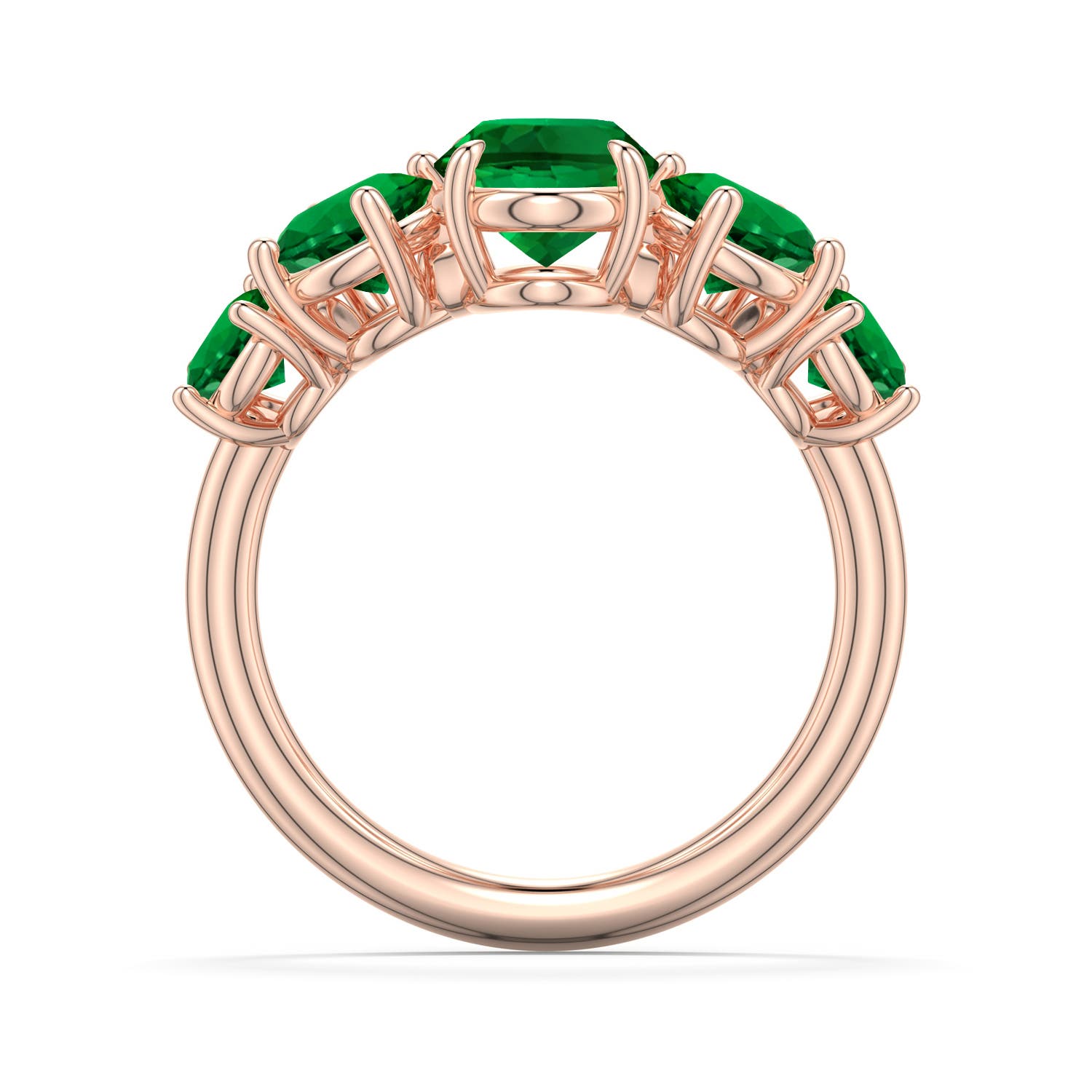 9x7mm Labgrown Oval Lab-Grown Emerald Graduated Side Stone Engagement Ring in Rose Gold - side 1