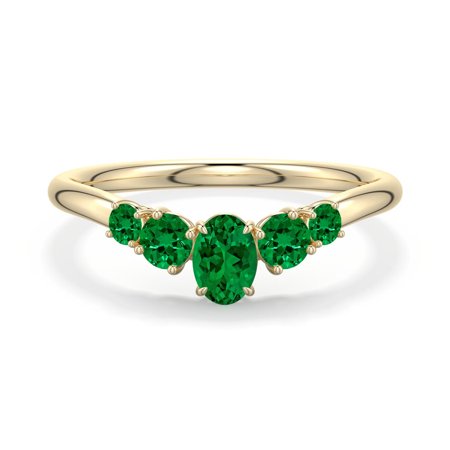 5x4mm Labgrown Oval Lab-Grown Emerald Graduated Side Stone Engagement Ring in 18K Yellow Gold - main