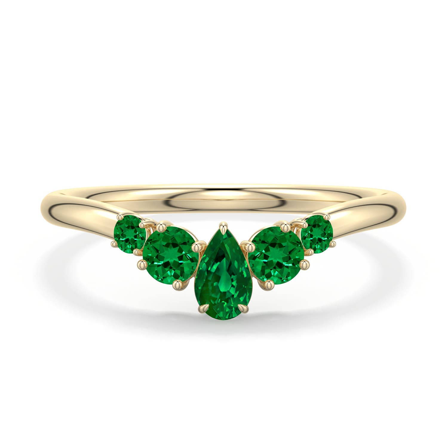 5x3mm Labgrown Pear Lab-Grown Emerald Graduated Side Stone Engagement Ring in 18K Yellow Gold - main