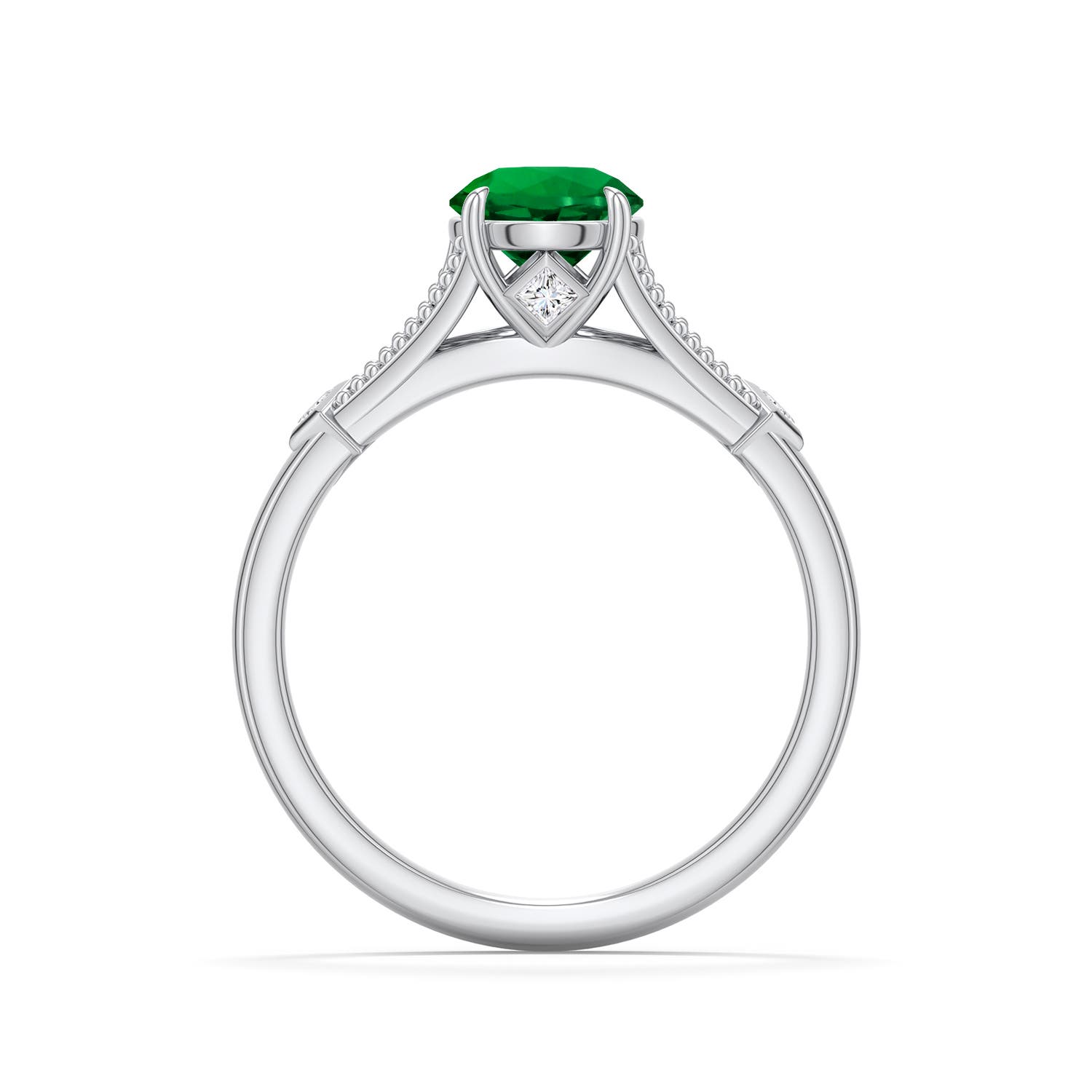 6.5mm Labgrown Round Lab-Grown Emerald Cathedral Engagement Ring with Accents in White Gold - side 1