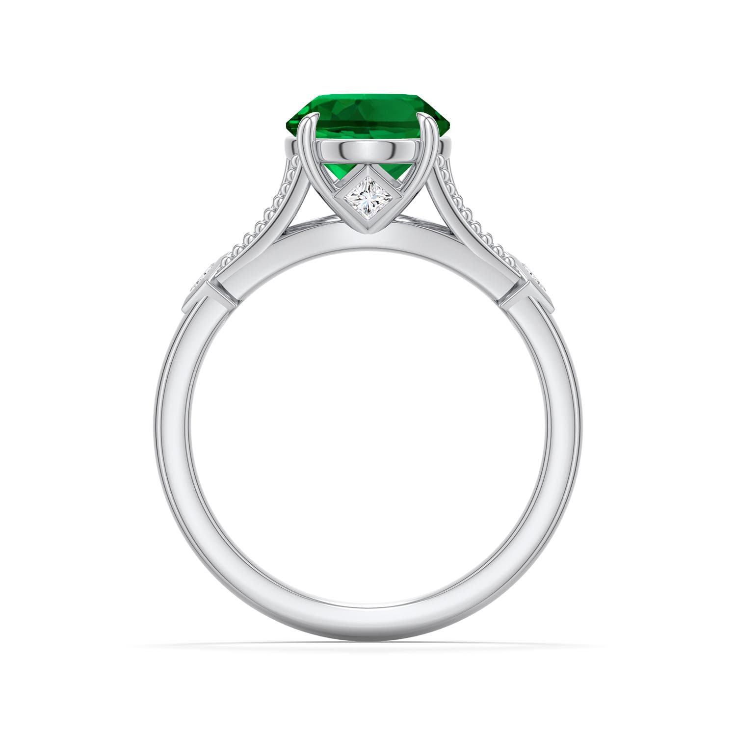 10x8mm Labgrown Oval Lab-Grown Emerald Cathedral Engagement Ring with Accents in White Gold - side 1