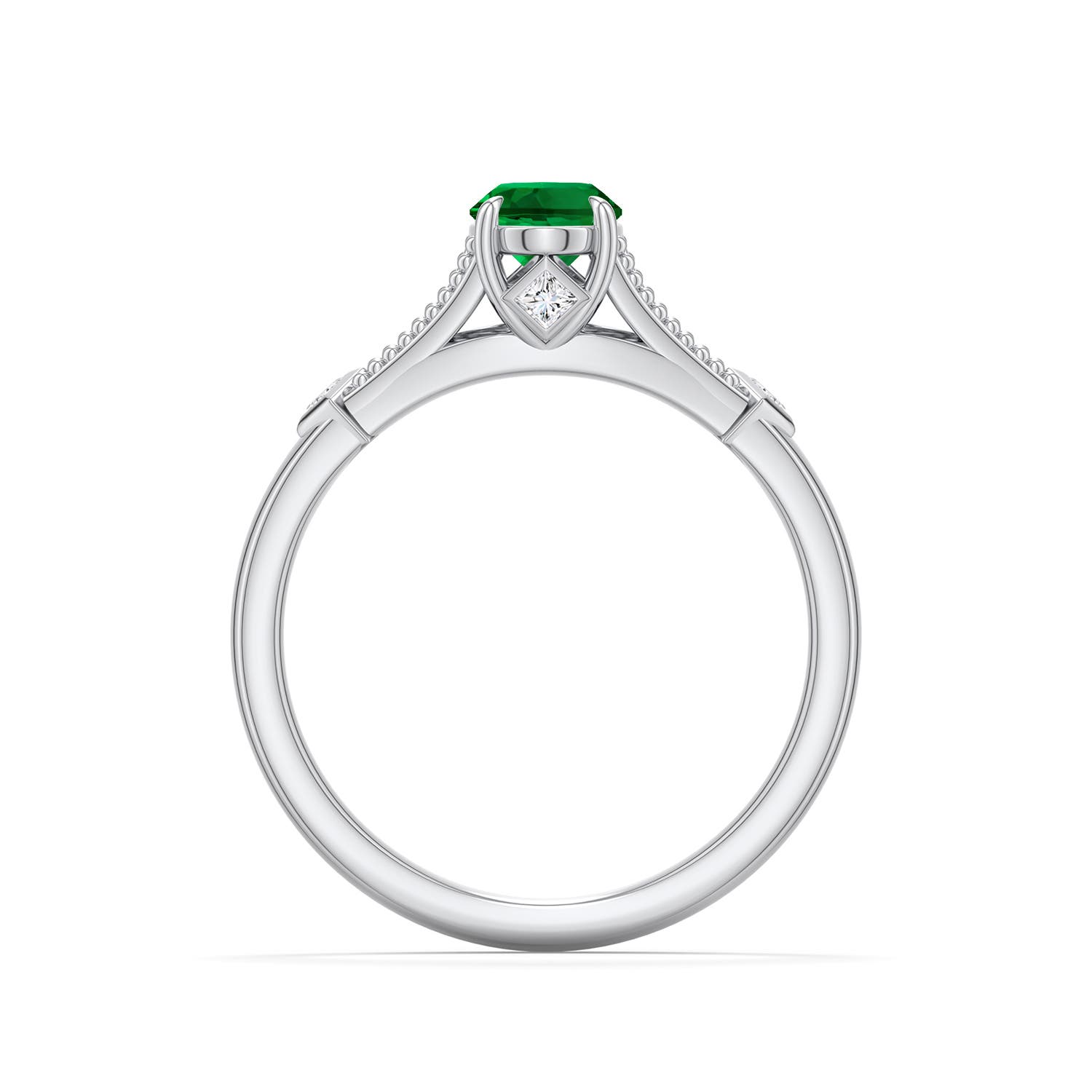 7x5mm Labgrown Oval Lab-Grown Emerald Cathedral Engagement Ring with Accents in 18K White Gold - side 1