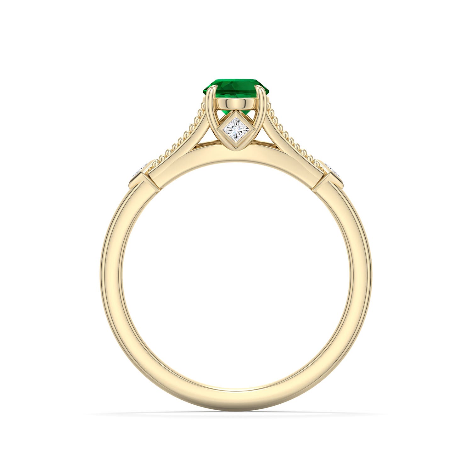 7x5mm Labgrown Oval Lab-Grown Emerald Cathedral Engagement Ring with Accents in 18K Yellow Gold - side 1