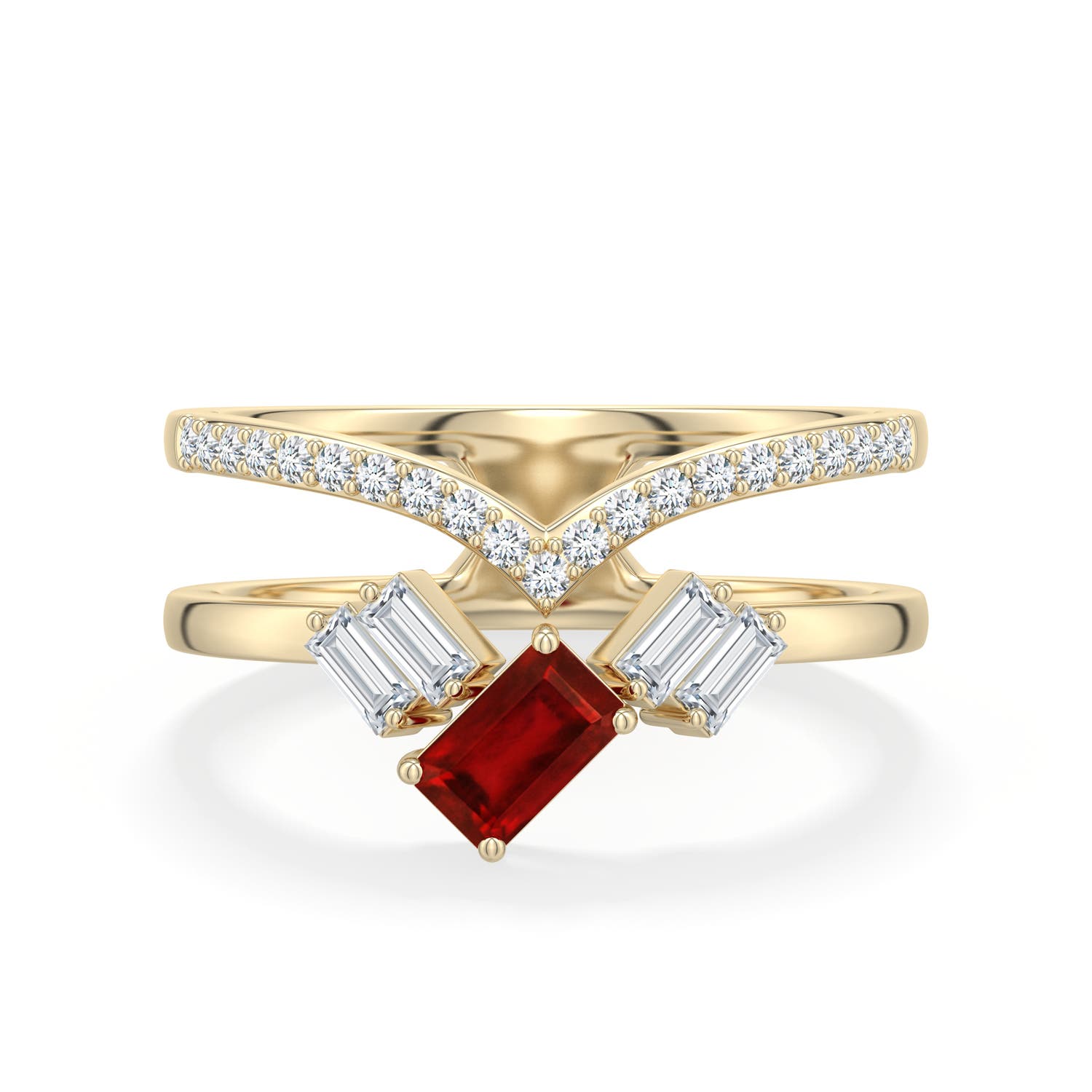 Lab-Grown Ruby and Diamond Angular Split Shank Ring | Angara Canada