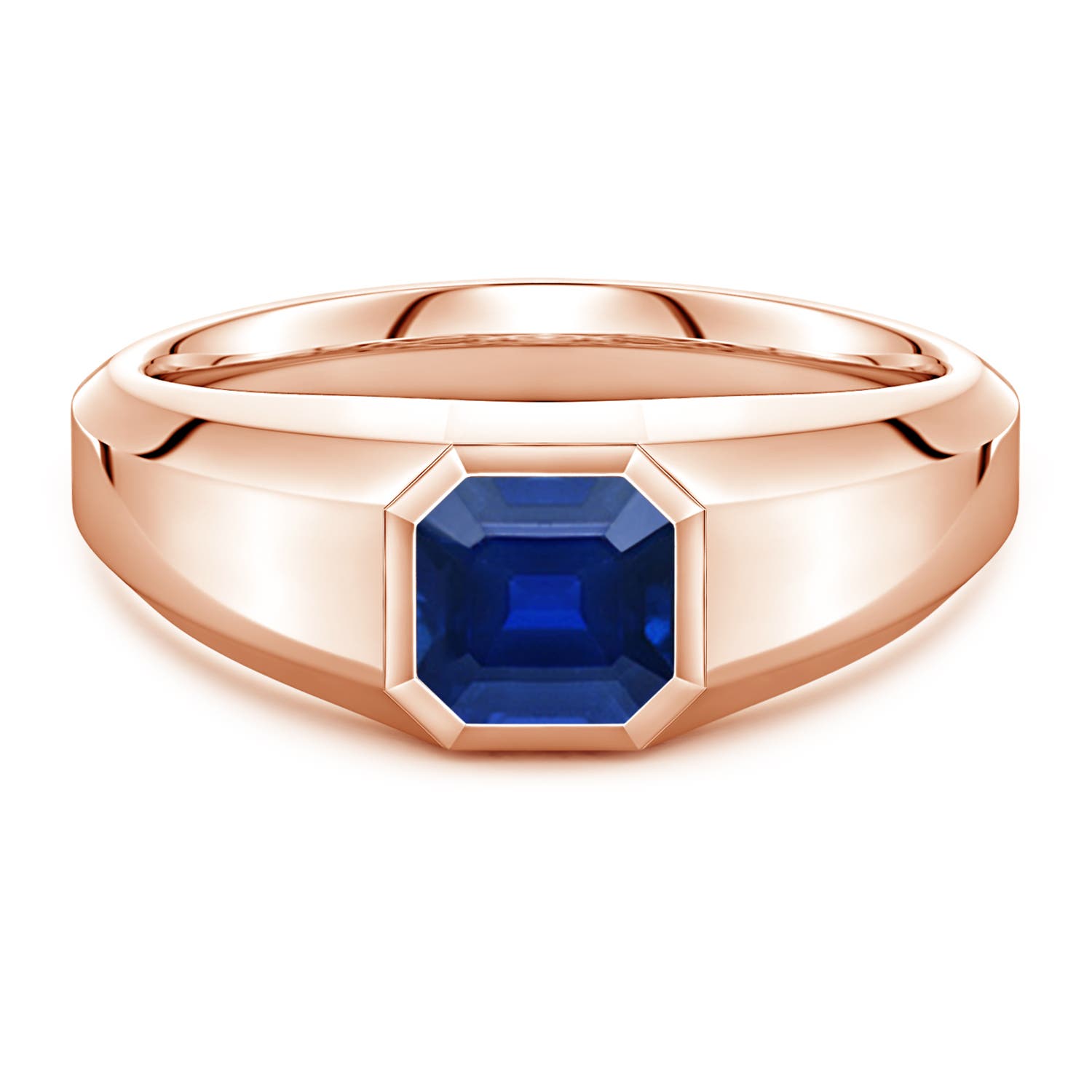 Square Emerald-Cut Lab-Grown Blue Sapphire Men's Octagon Signet Ring