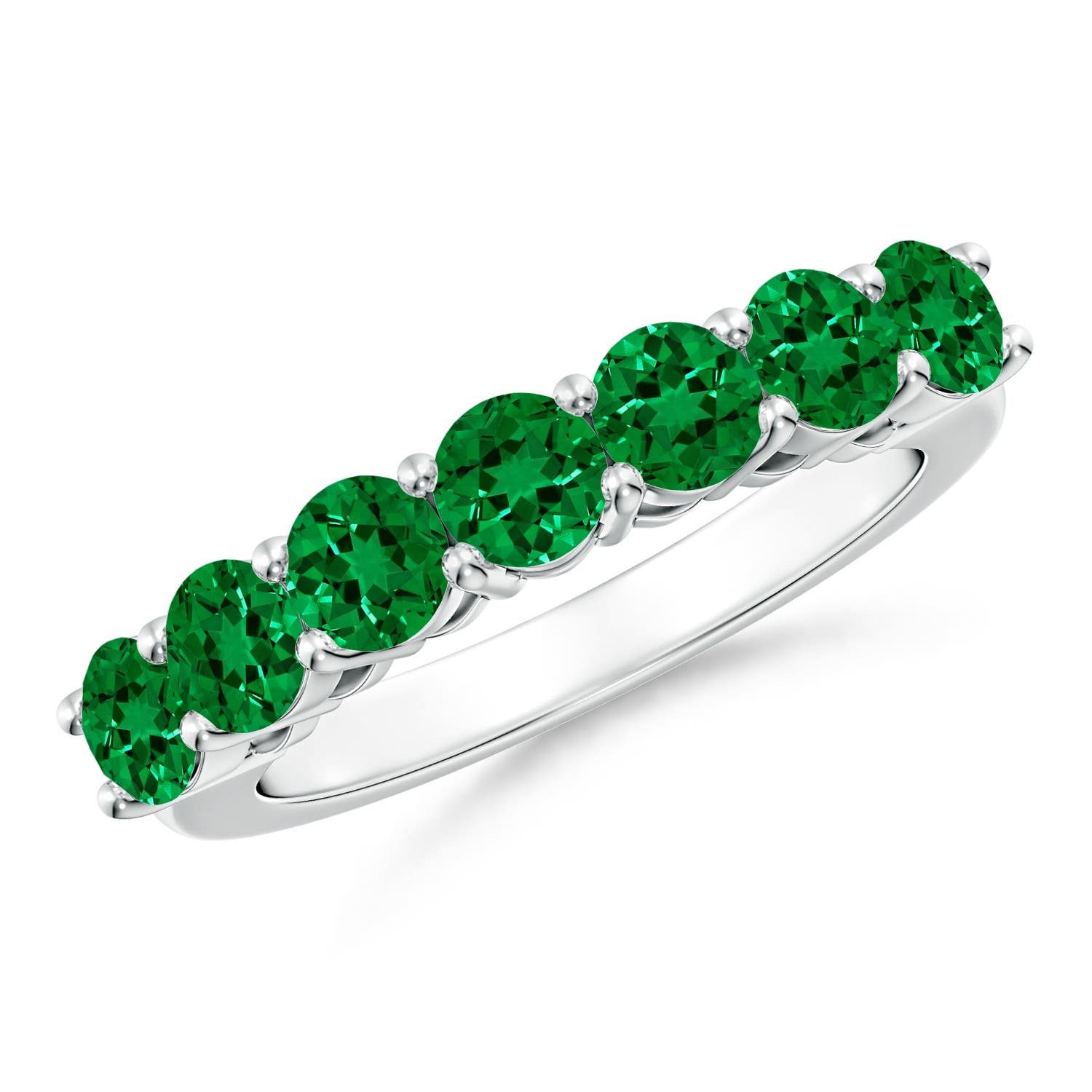 4 4mm Labgrown Lab-Grown Half Eternity Seven Stone Emerald Wedding Band in 18K White Gold - main