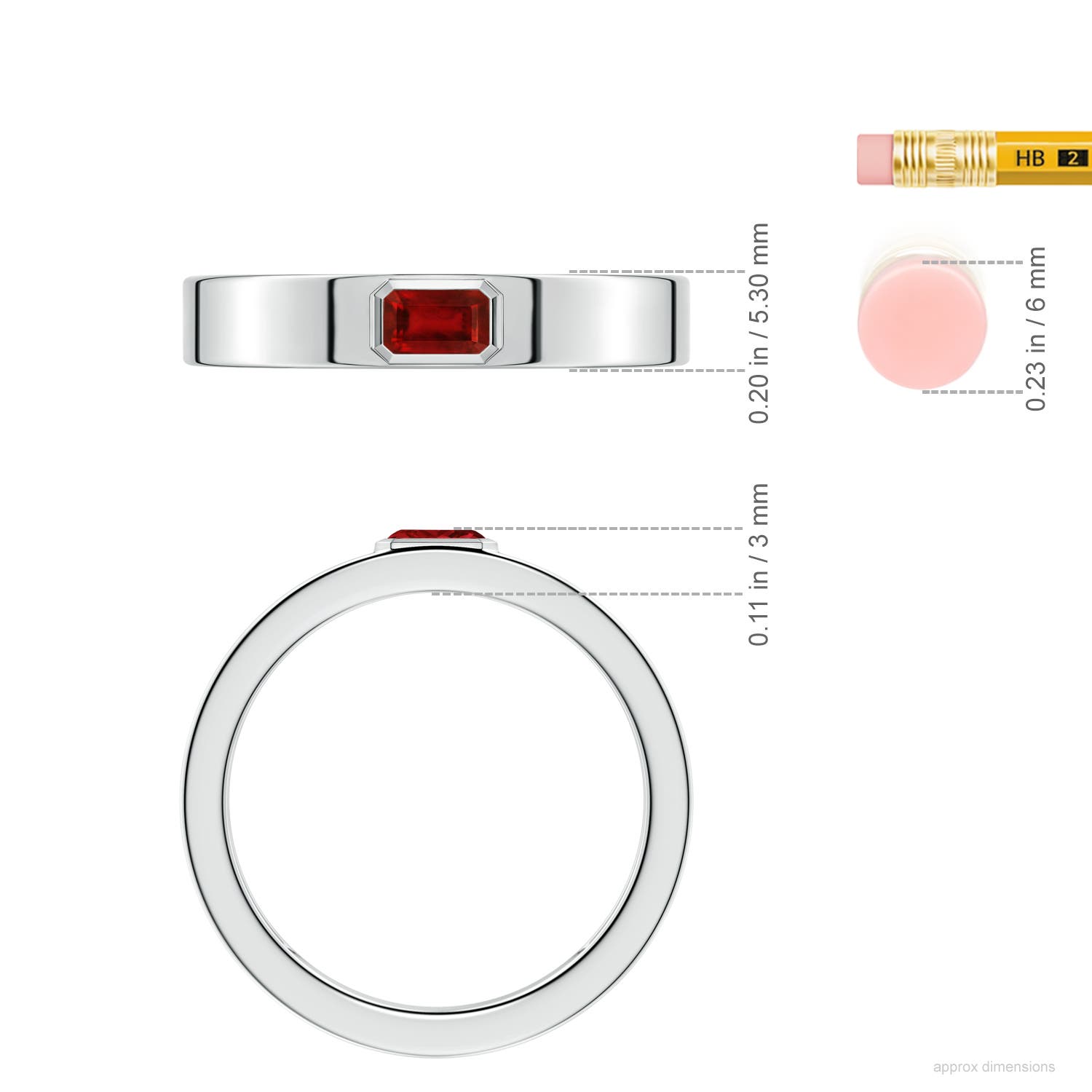 5.3 5x3mm Labgrown East-West Emerald-Cut Lab-Grown Ruby Men?s Ring in 950 Platinum - ruler - ruler