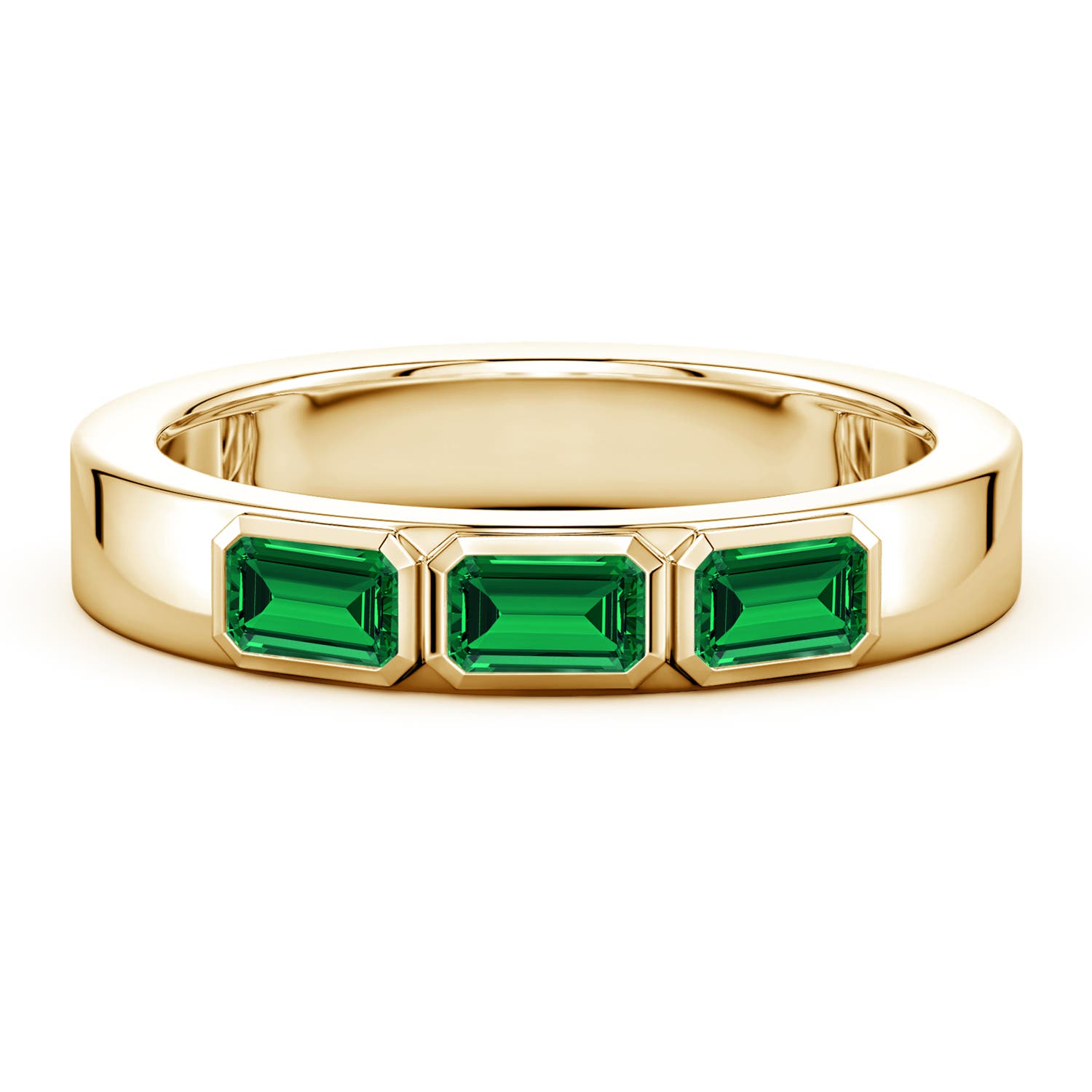 5.15 5x3mm Labgrown East-West Emerald-Cut Lab-Grown Emerald Men?s Three Stone Ring in Yellow Gold - main