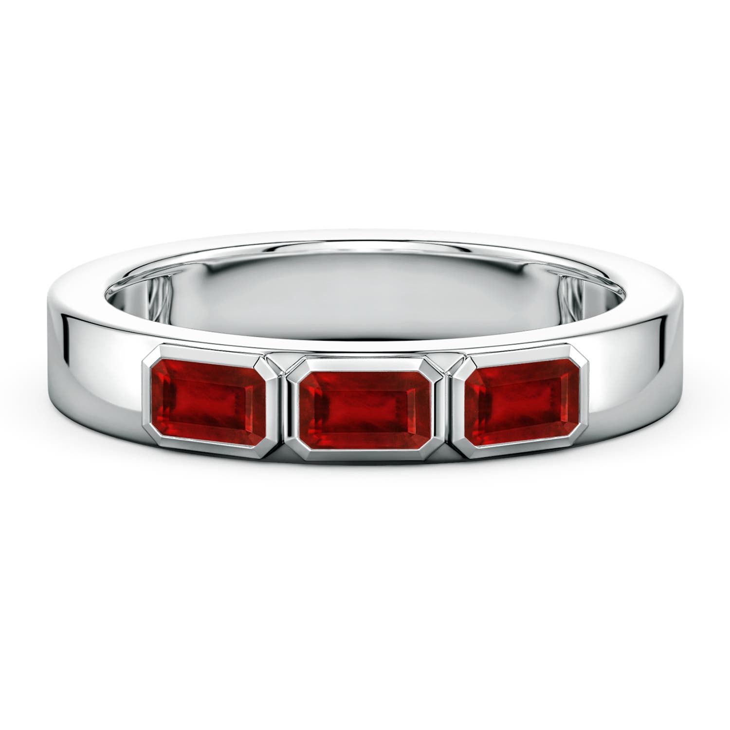 5.15 5x3mm Labgrown East-West Emerald-Cut Lab-Grown Ruby Men?s Three Stone Ring in 950 Platinum - main