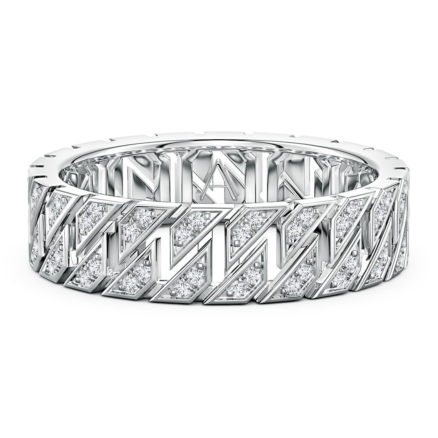90 6.1 1mm DEVVS Pav�-Set Lab-Grown Diamond Men's Octagon-Shaped Link Ring in 999 Silver - main