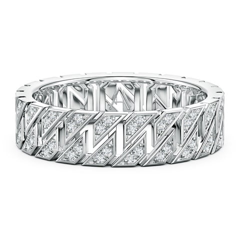 90 6.1 1mm DEVVS Pavïŋ―-Set Lab-Grown Diamond Men's Octagon-Shaped Link Ring in 999 Silver - main