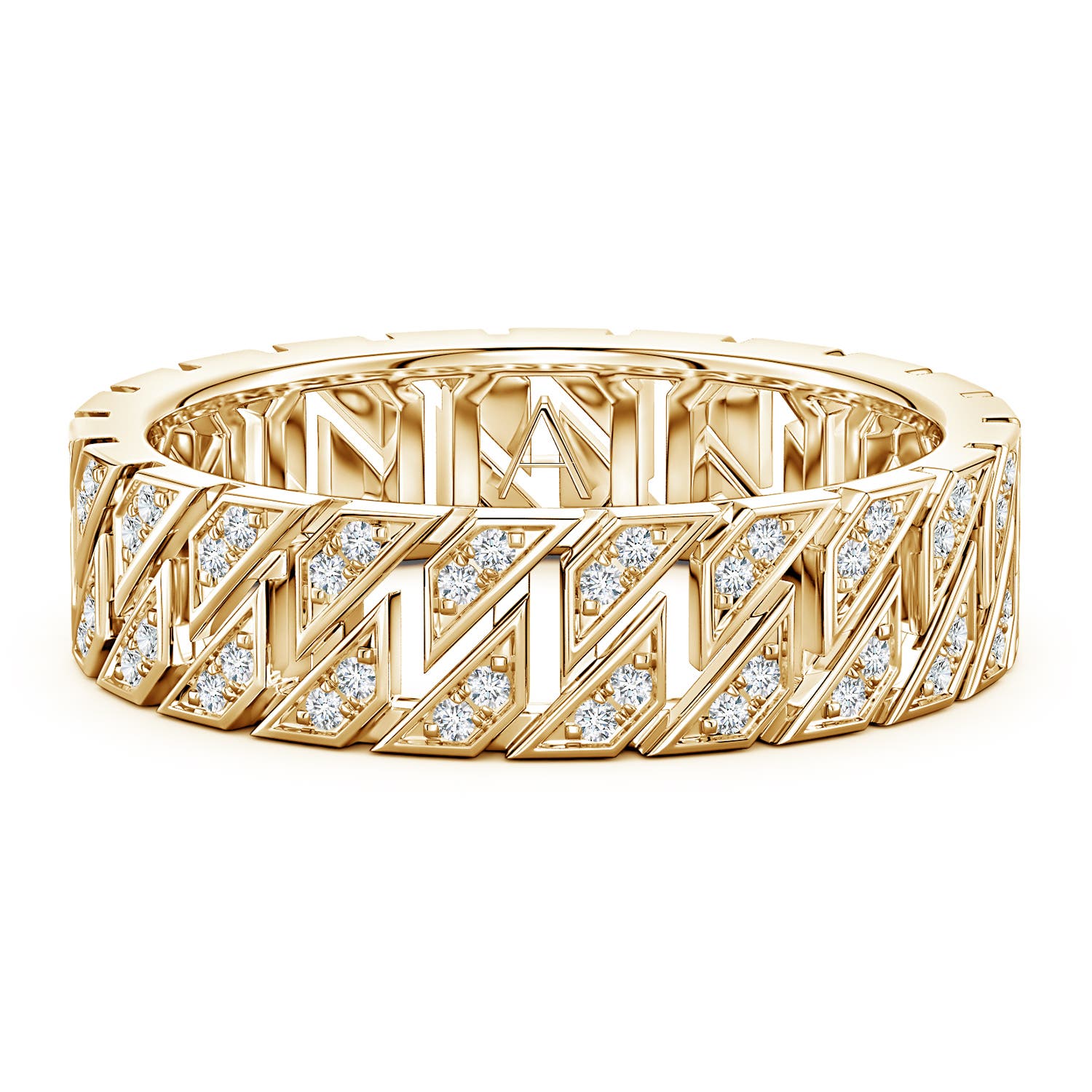 100 6.1 1mm FGVS Pav�-Set Lab-Grown Diamond Men's Octagon-Shaped Link Ring in Yellow Gold - main